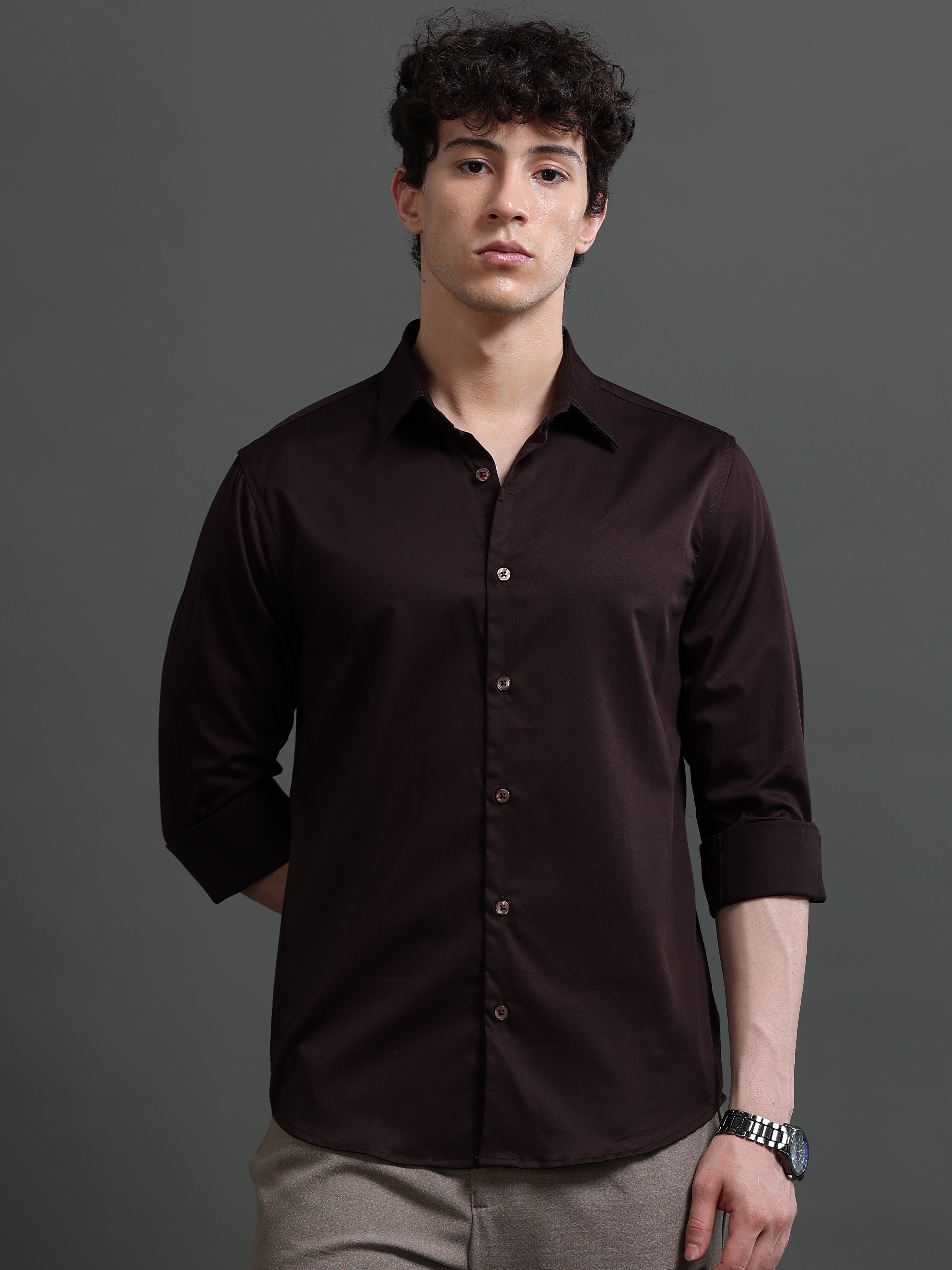 Men Brown Solid Shirt
