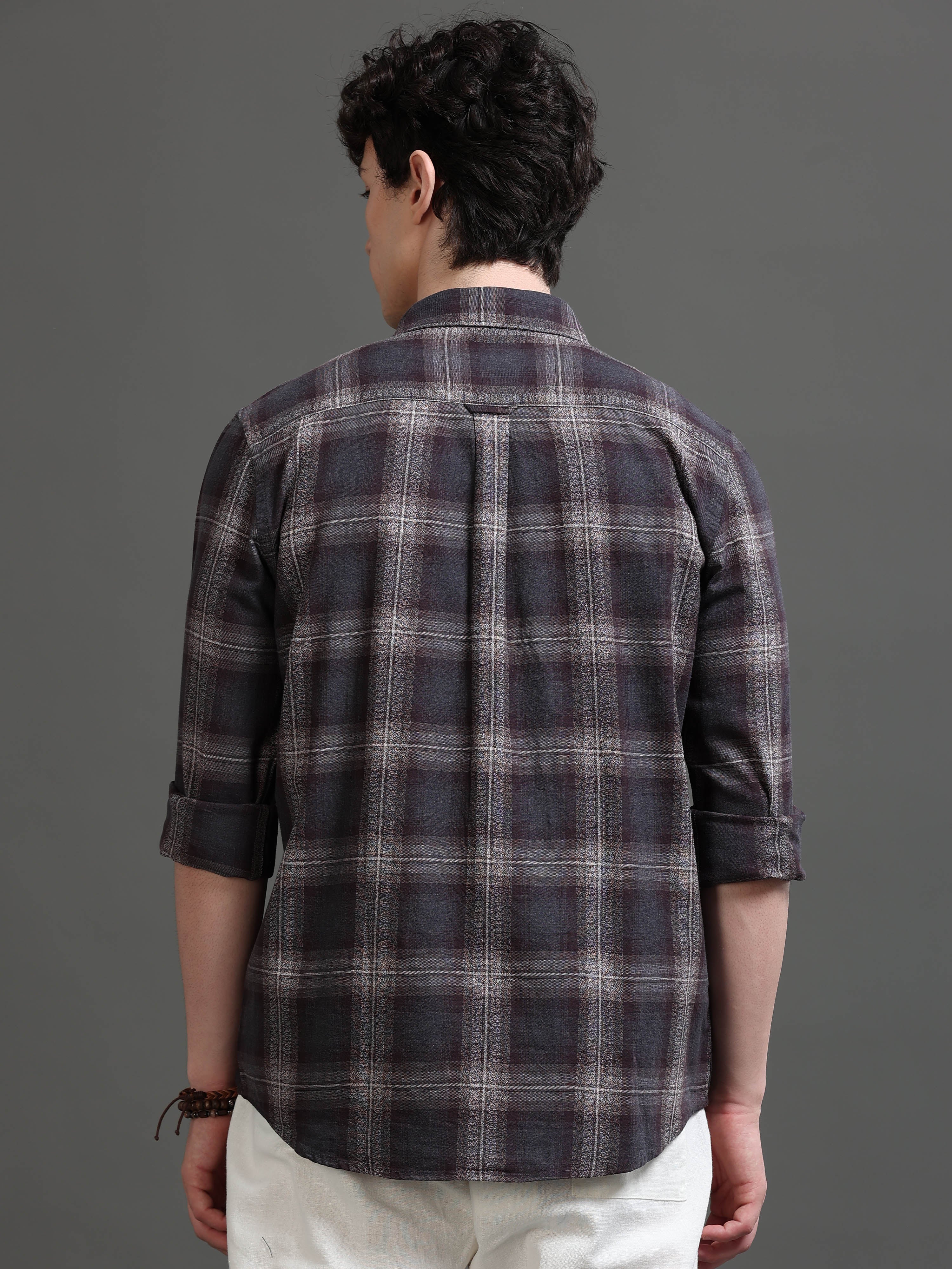 Men Brown Checked Shirt