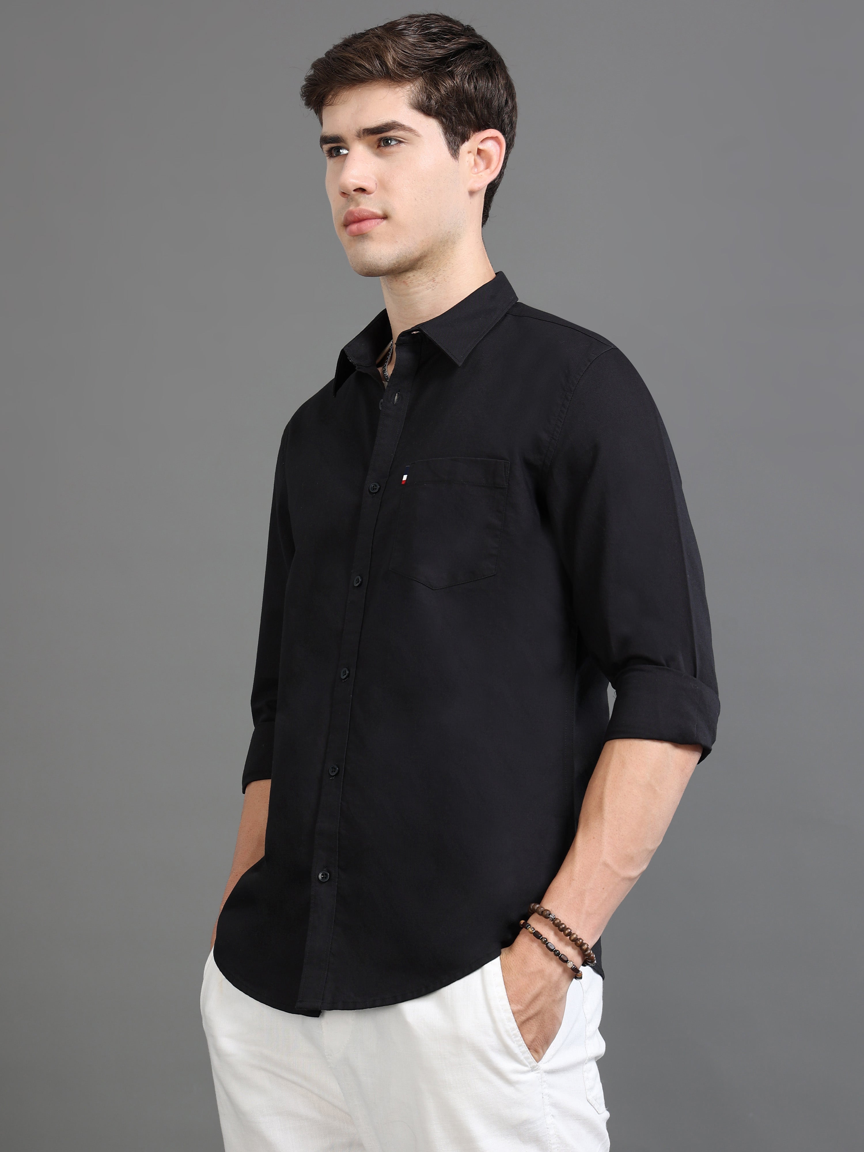 Men Black Plain Shirt