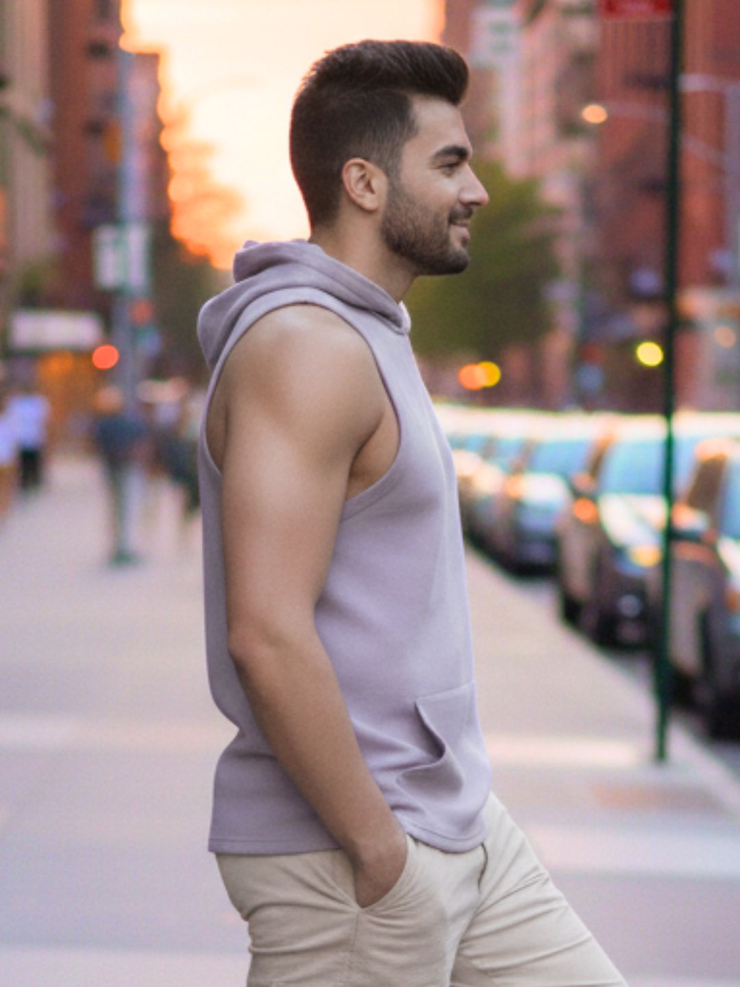 Men Purple Hooded T-Shirt