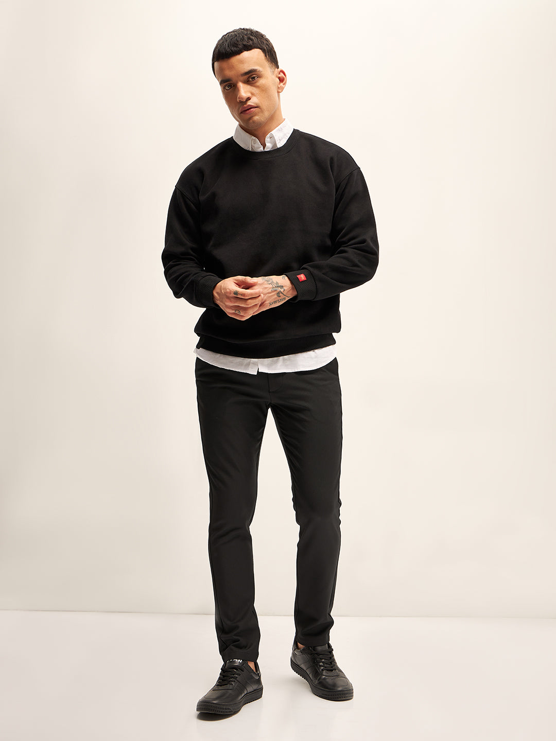 Men Black Solid 4 Way Stretch Formal Trouser