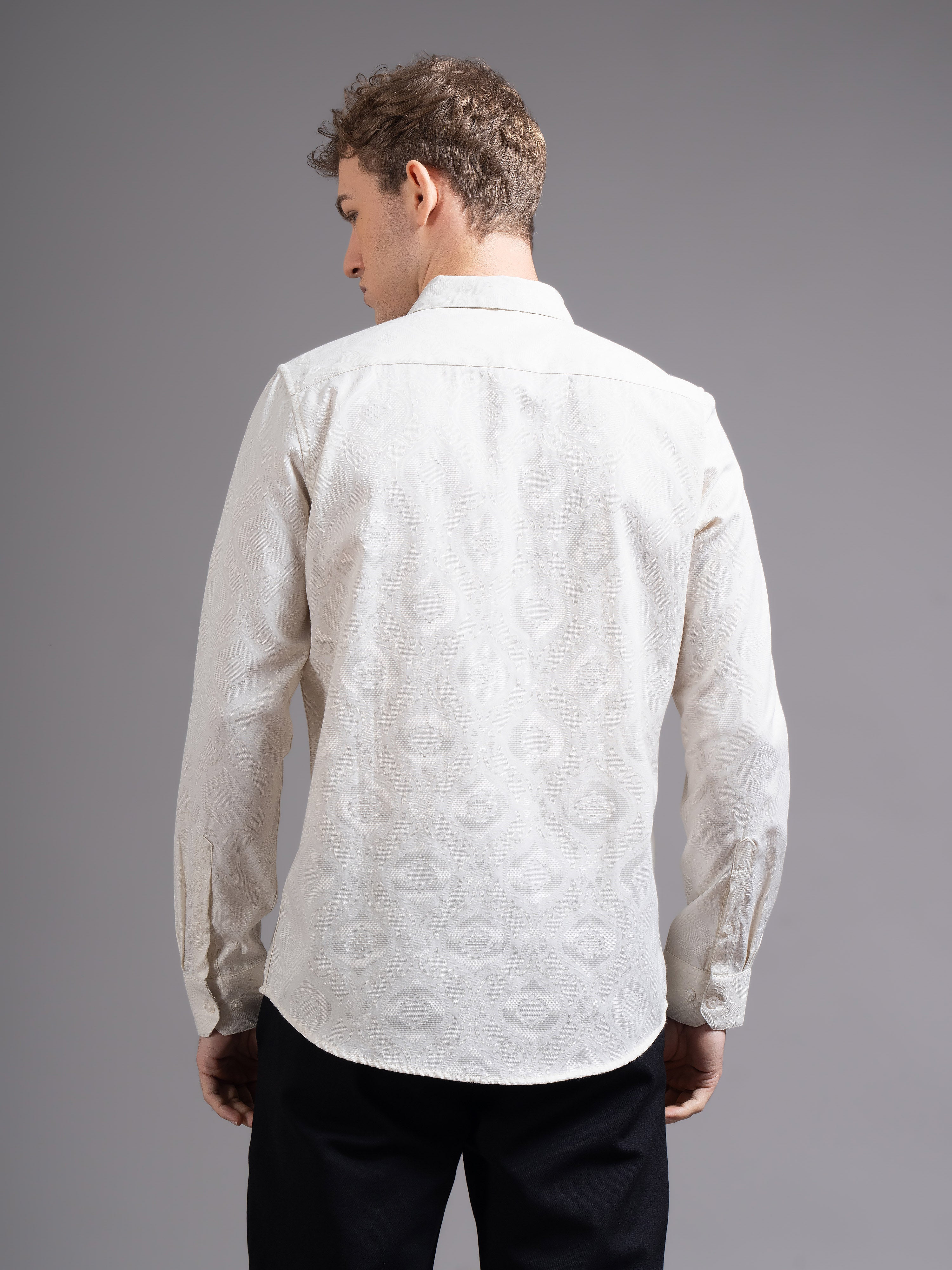 Men Cream Checked Shirt
