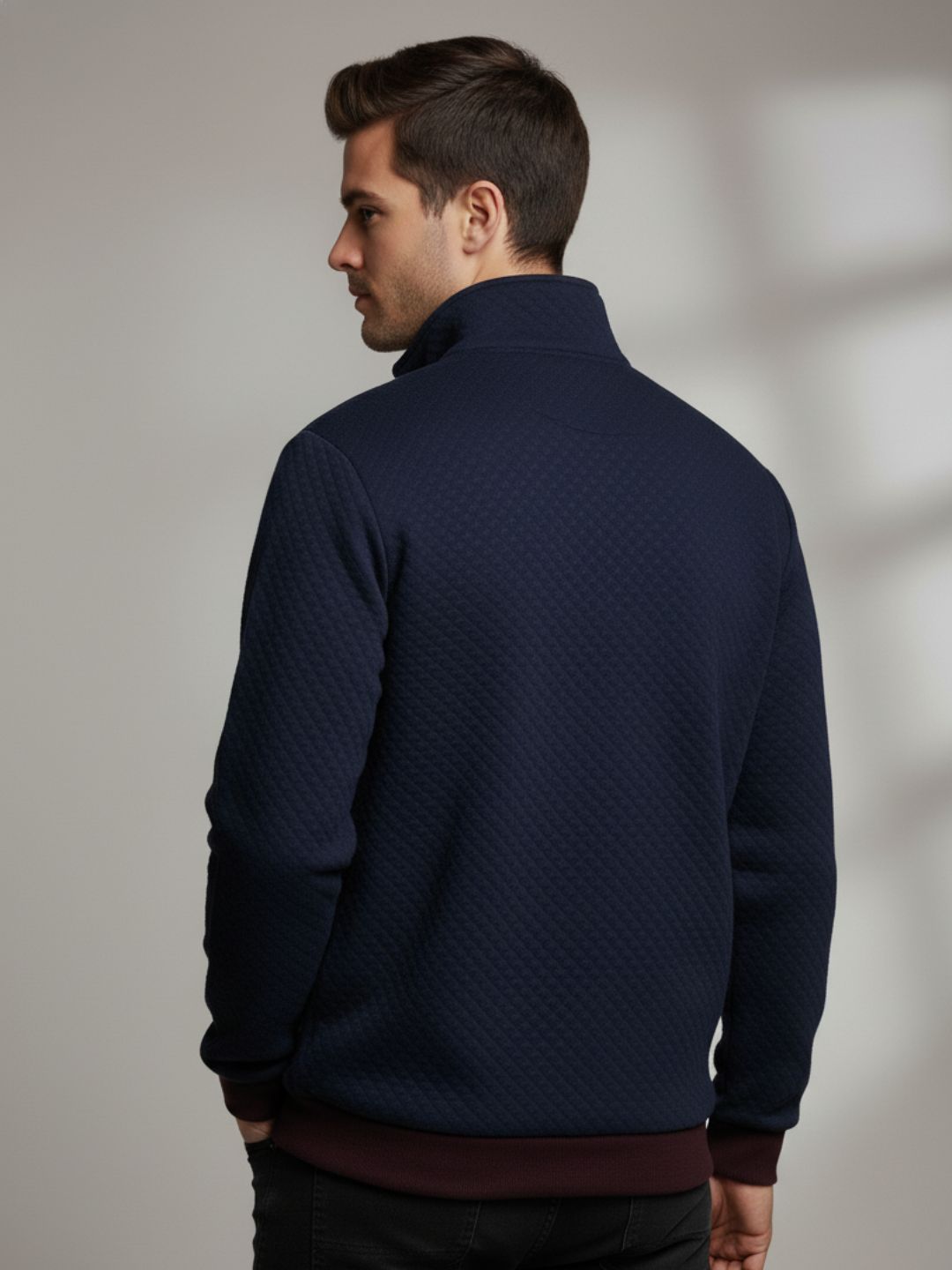 Men Navy Quilted Sweatshirt