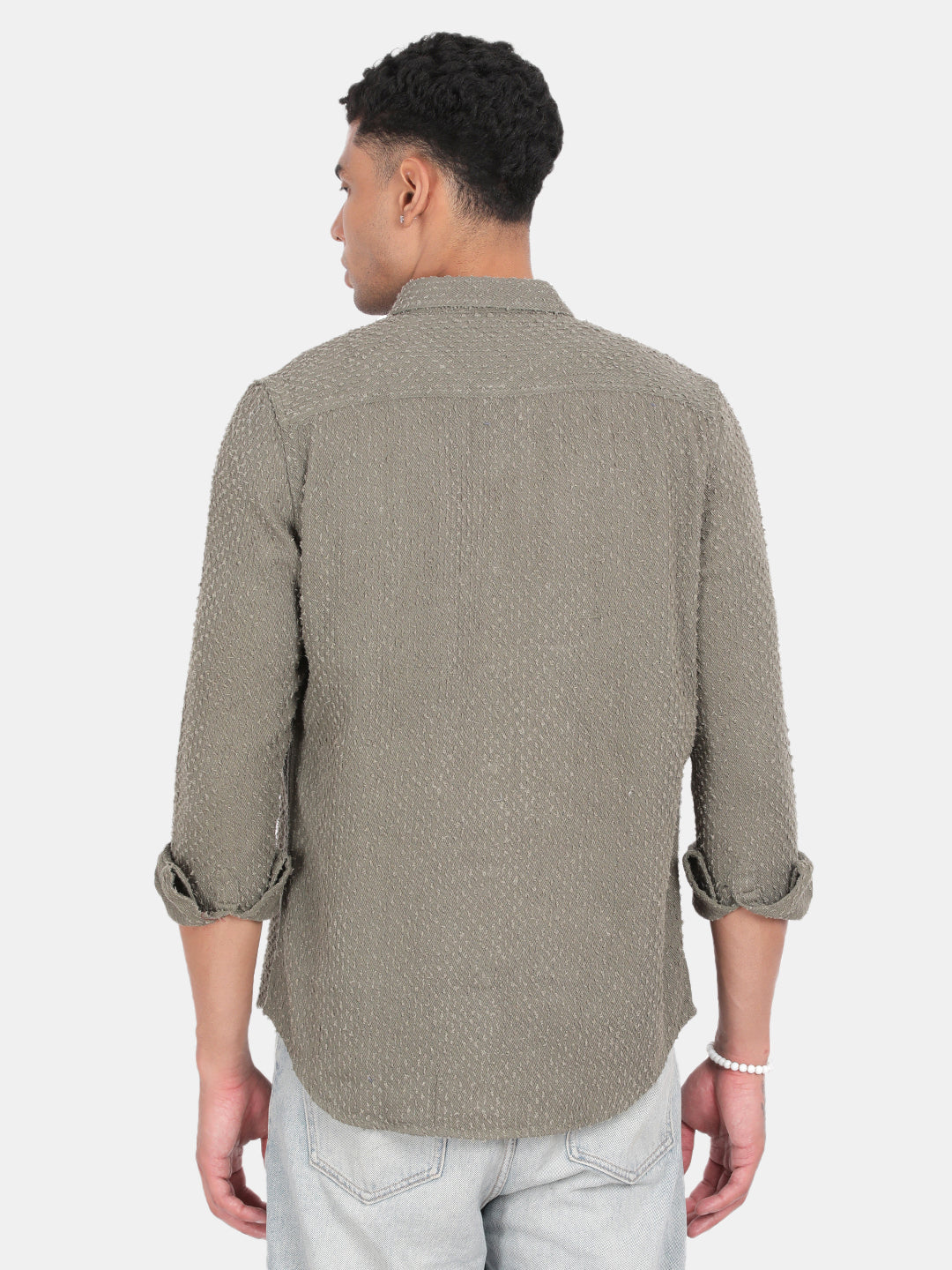 Men Green Slim Fit Spread Collar Full Sleeve Casual Shirt