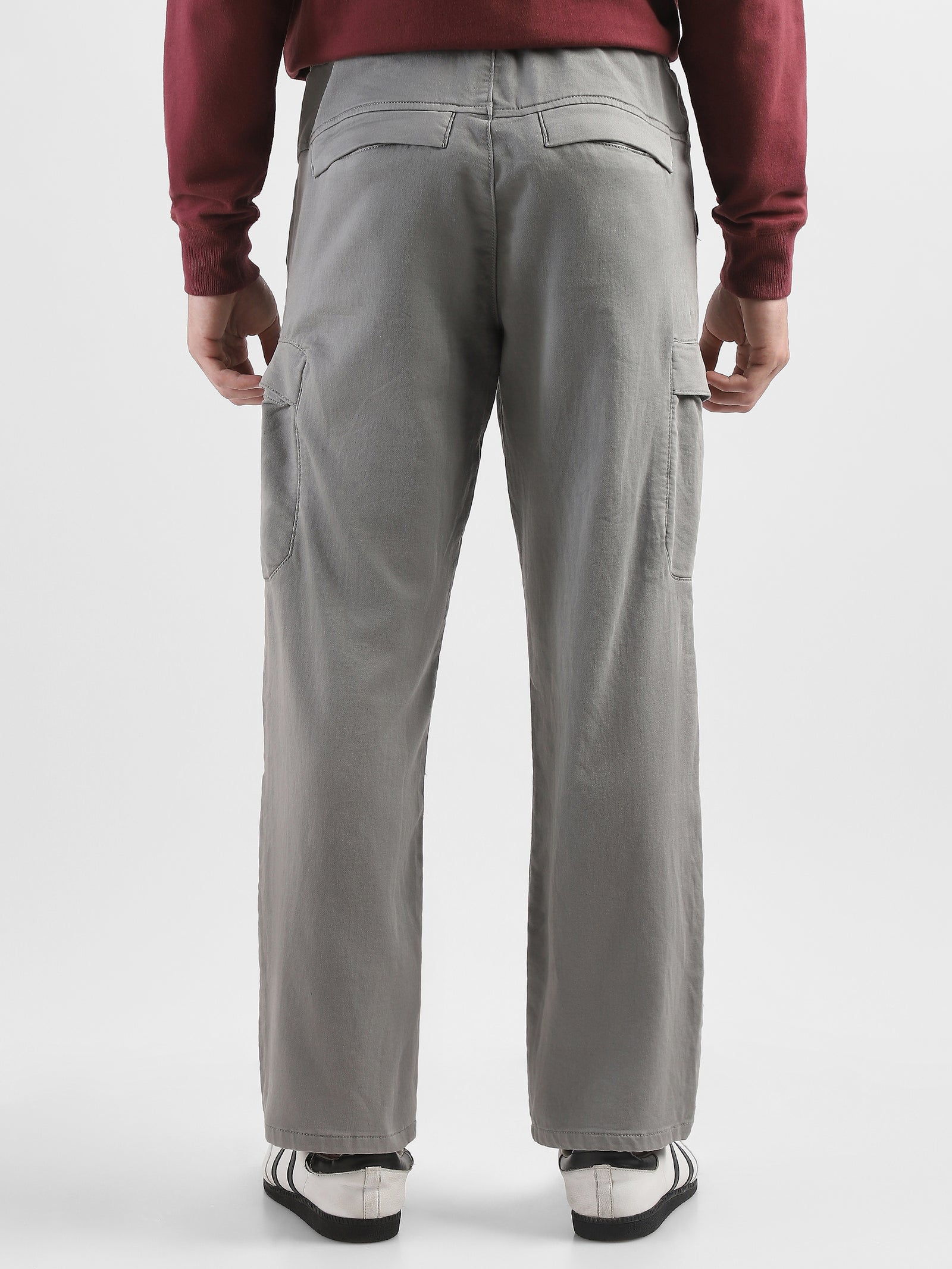 Men Grey Cotton Blend Cargo Pants with 6 Pockets