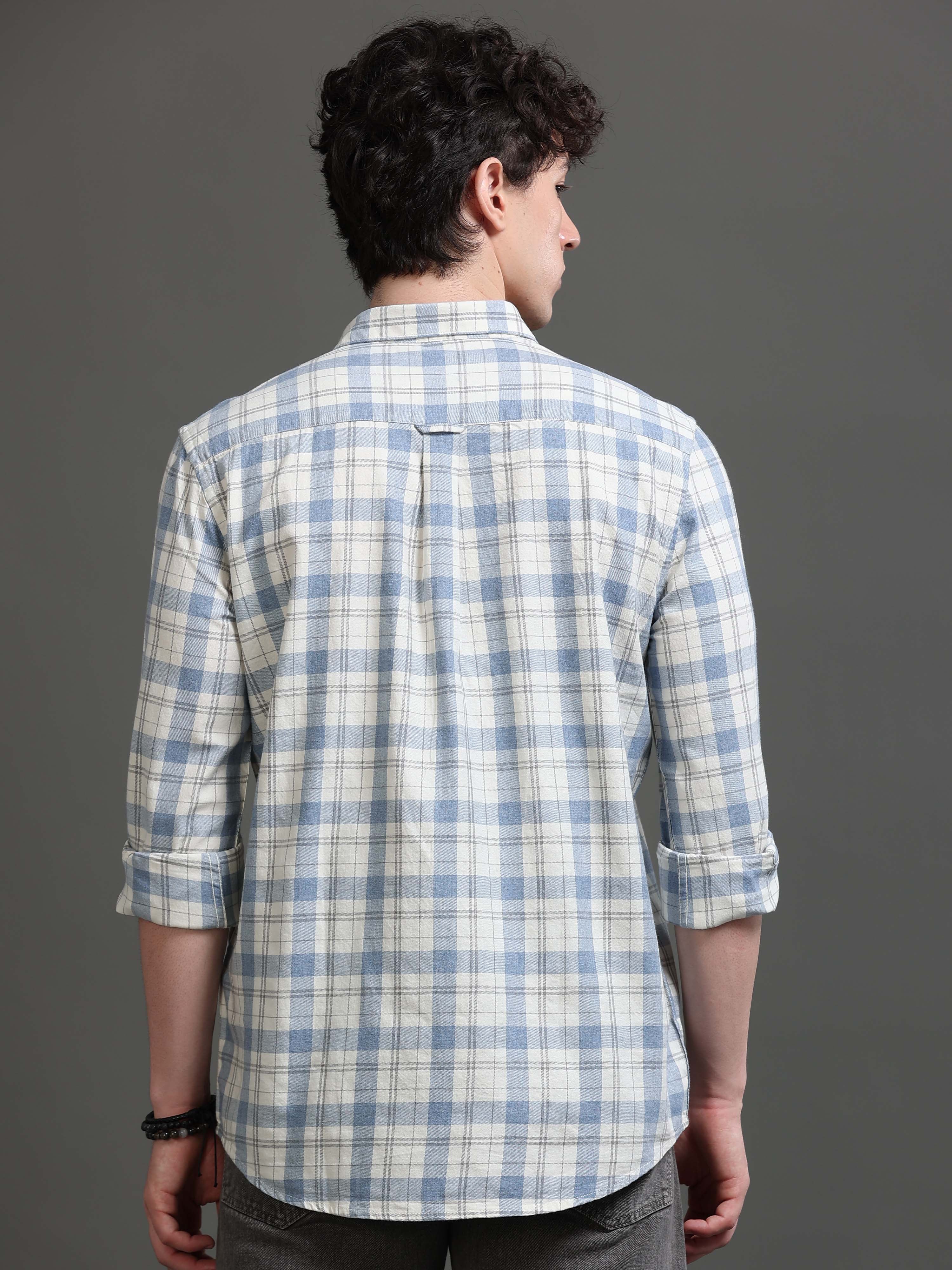 Men Blue Checked Shirt