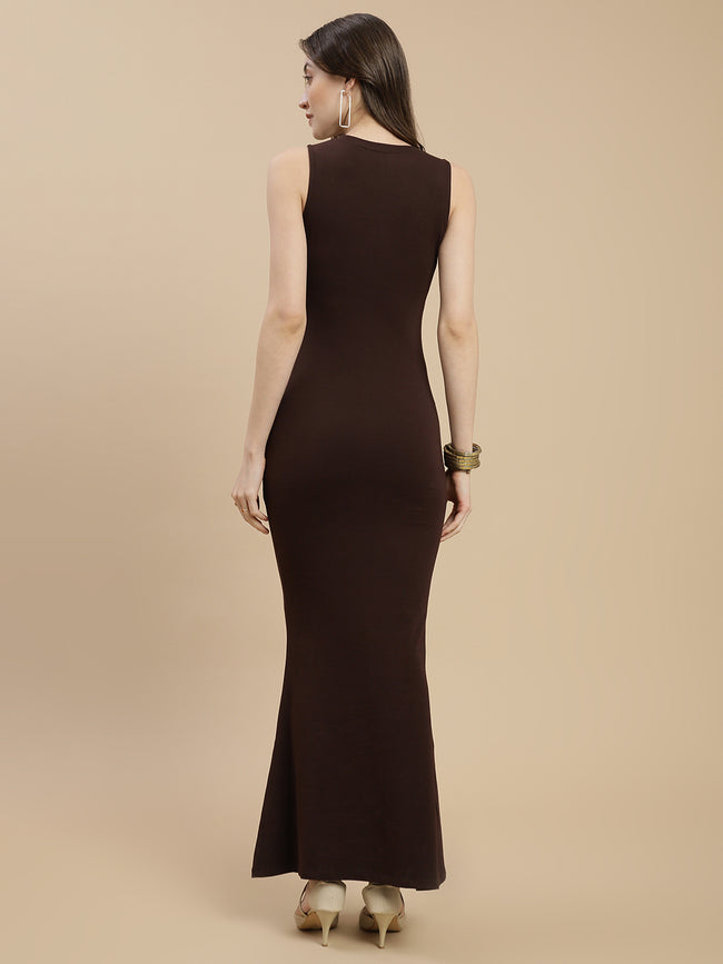 Women Brown Crew Neck Dress