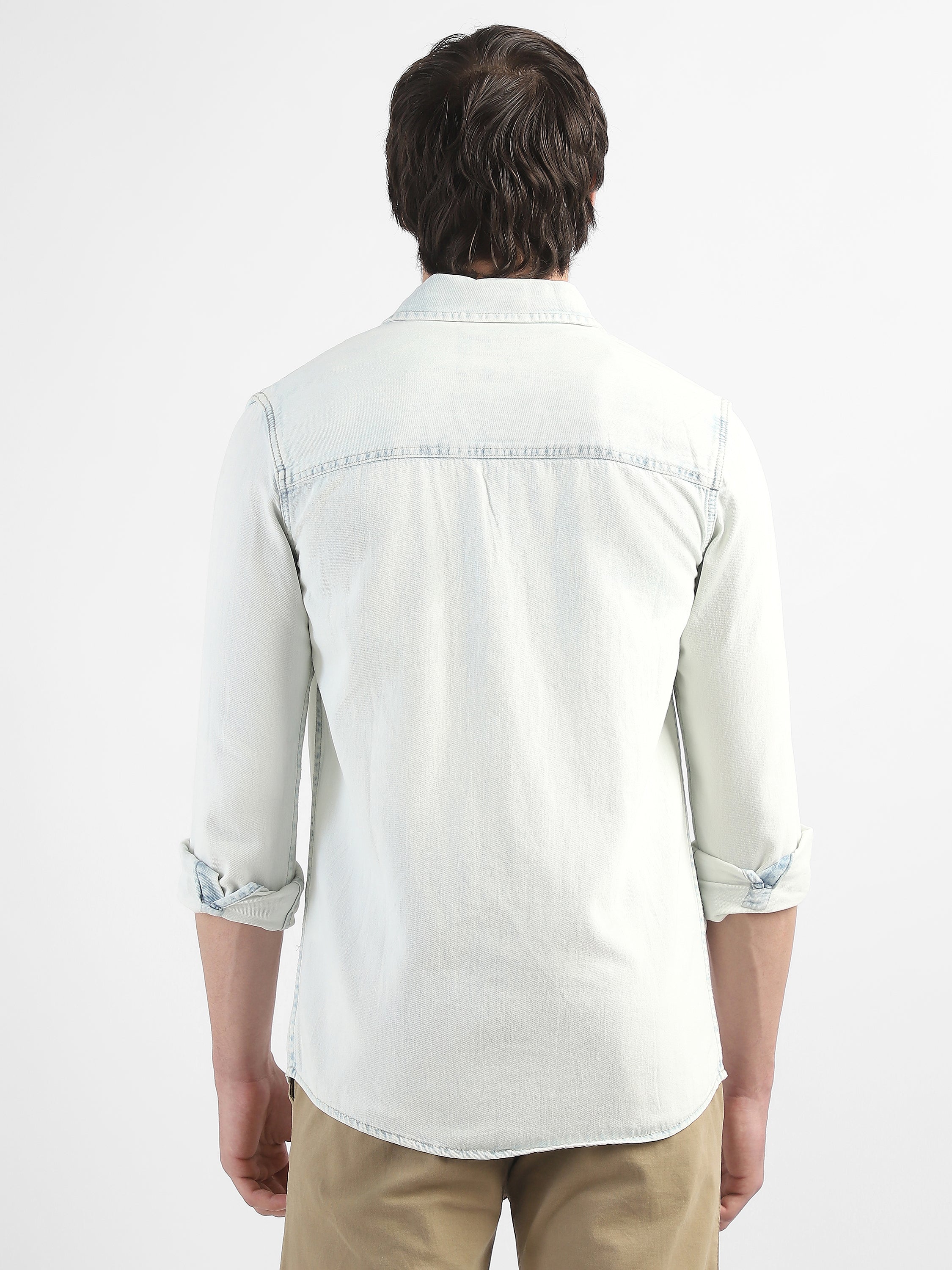 Men Denim Light Blue Shirt with Two Pockets