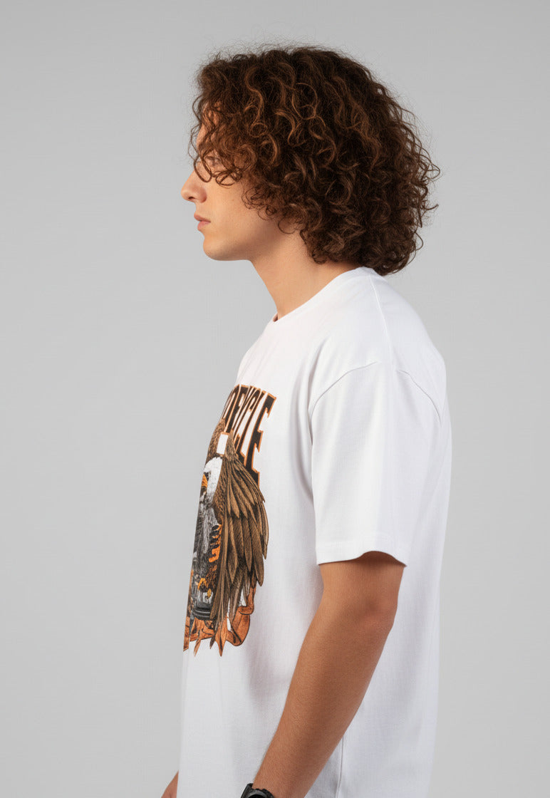 Men White Graphic Cotton Oversized T-Shirt