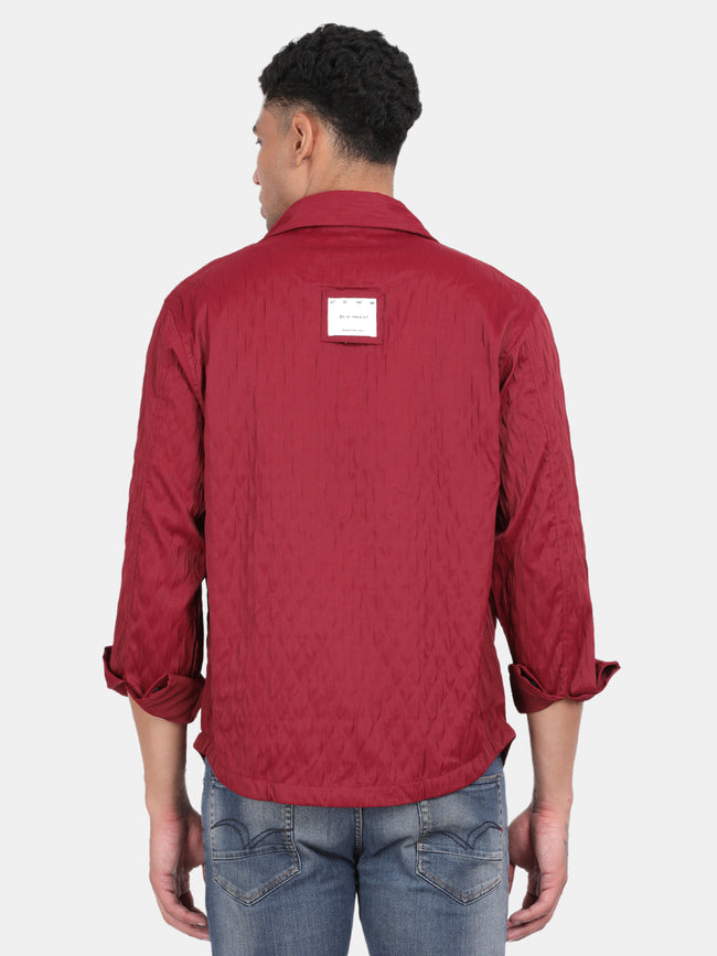 Men Maroon Slim Fit Spread Collar Full Sleeve Casual Shirt