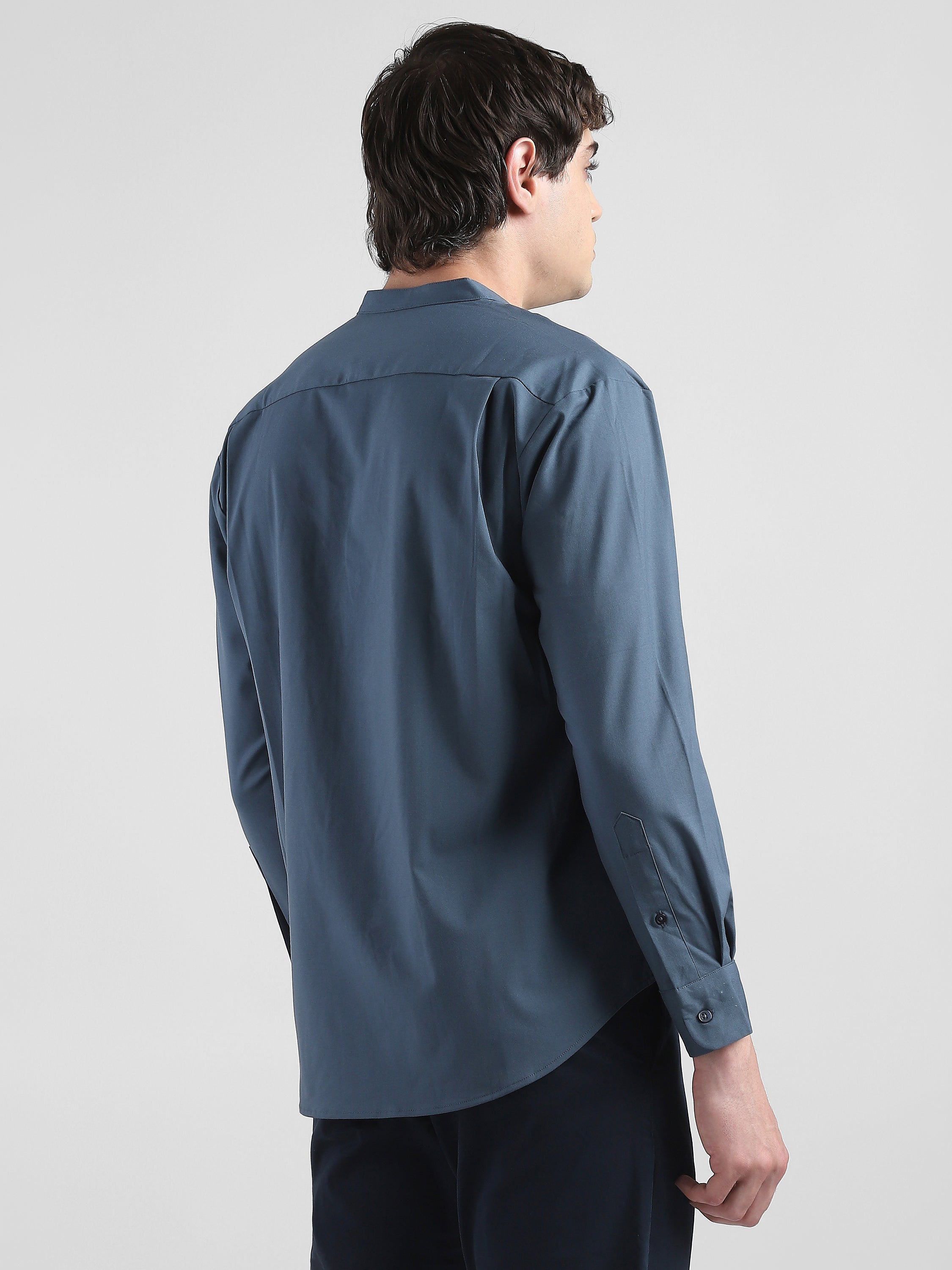 Men Grey Mandarin Collar Regular Fit Shirt
