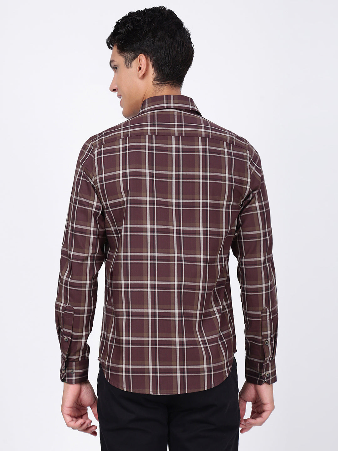 Men Brown Checked Slim Fit Formal Shirt