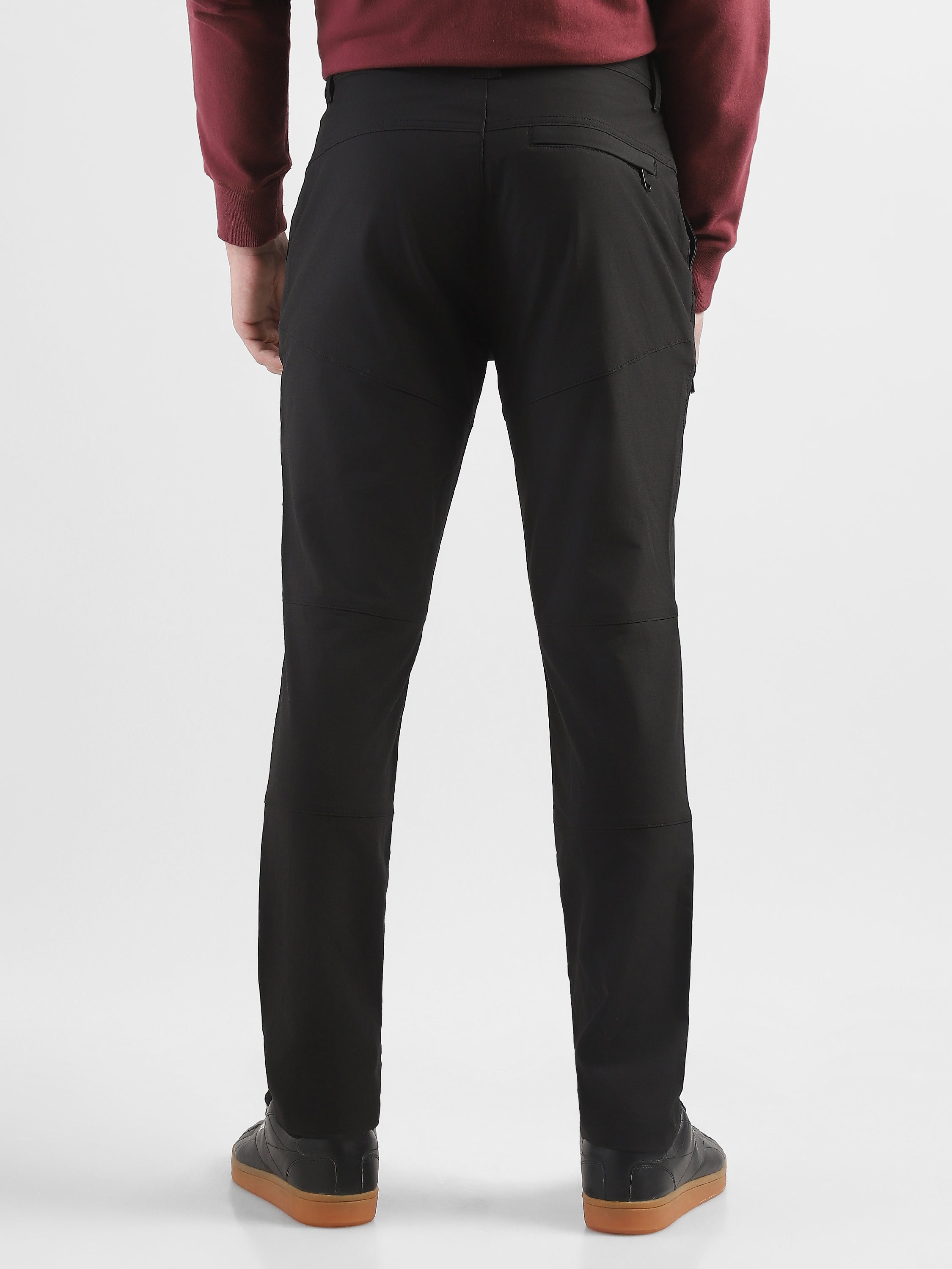 Men Black Polyester Blend Pants with 5 Pockets