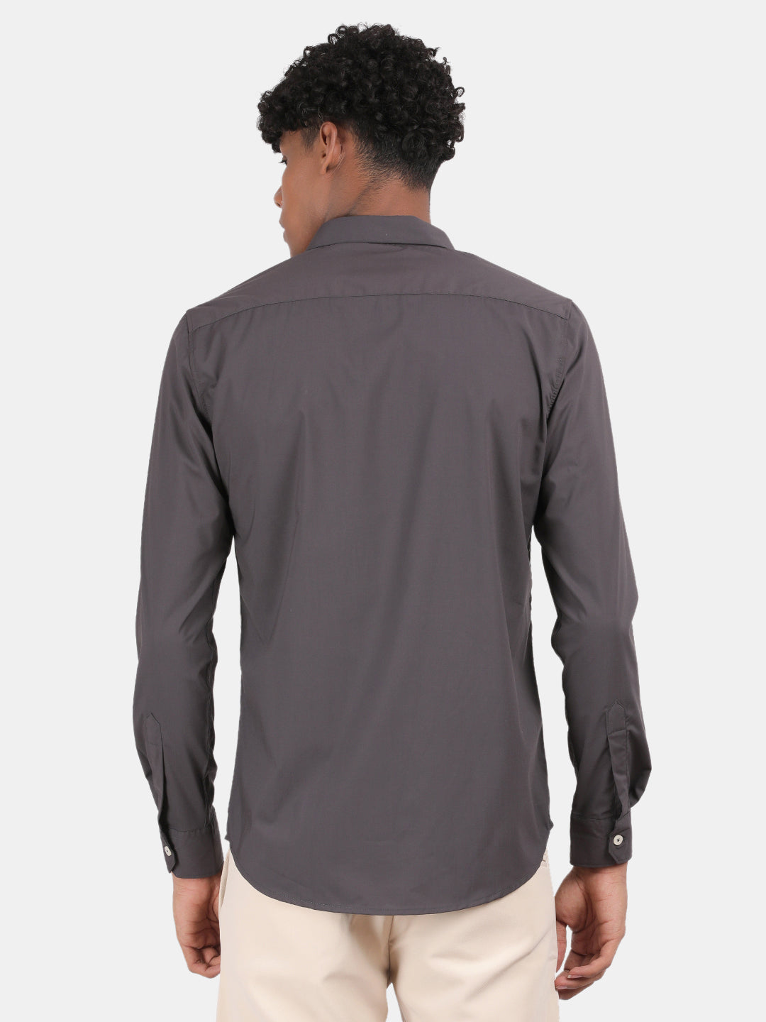 Men Dark Grey Slim Fit Spread Collar Full Sleeve Casual Shirt