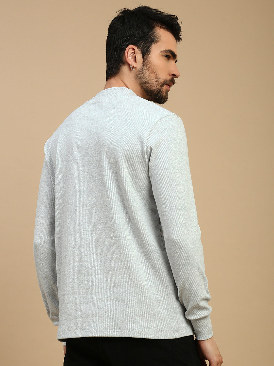 Men White High Neck T-Shirt