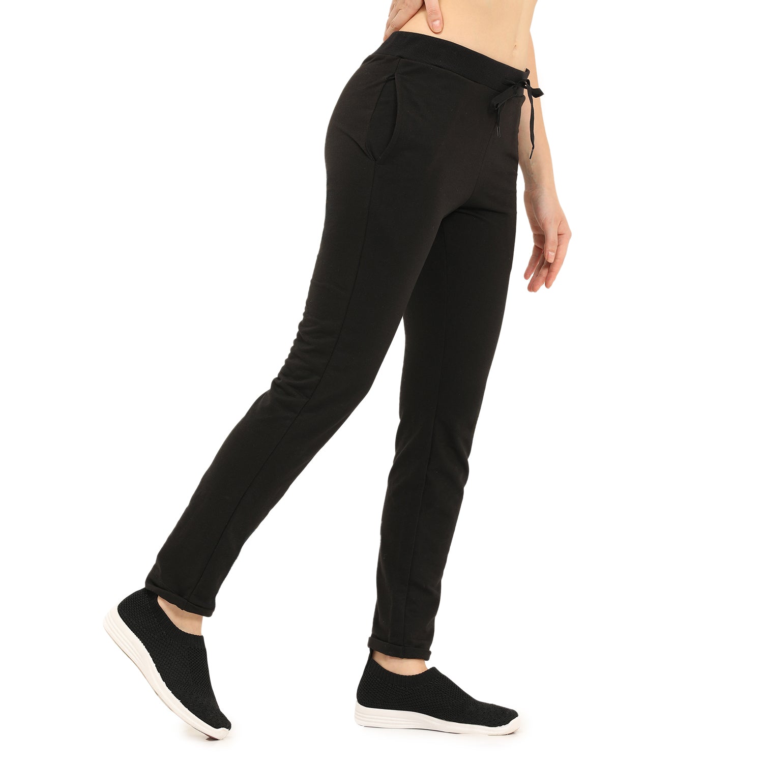Women Black Ankle Length Track Pant