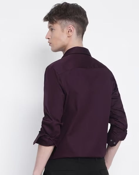 Men Wine Slim Fit Shirt