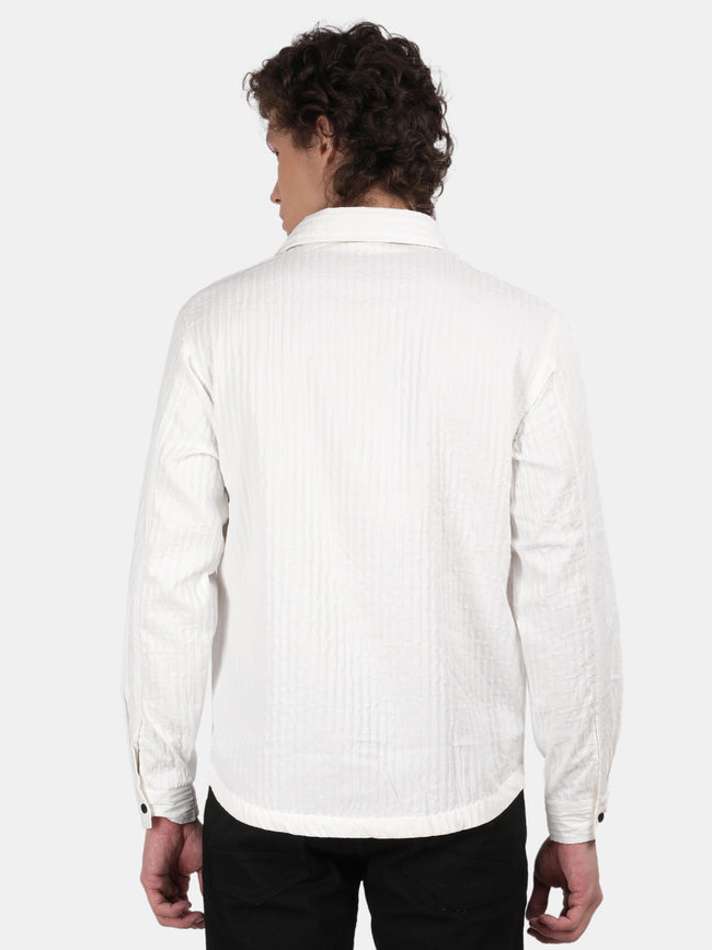 Men White Slim Fit Spread Collar Full Sleeve Casual Shirt