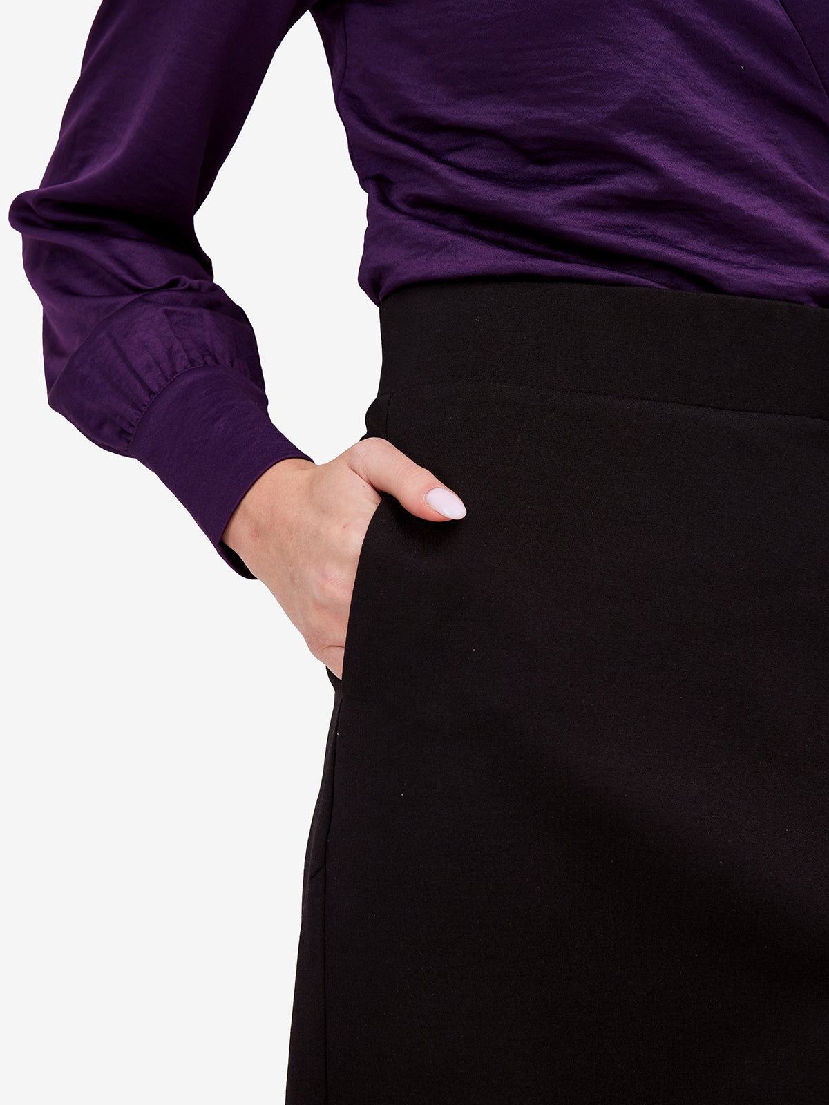 Women Black Pencil Skirt with Side Slit