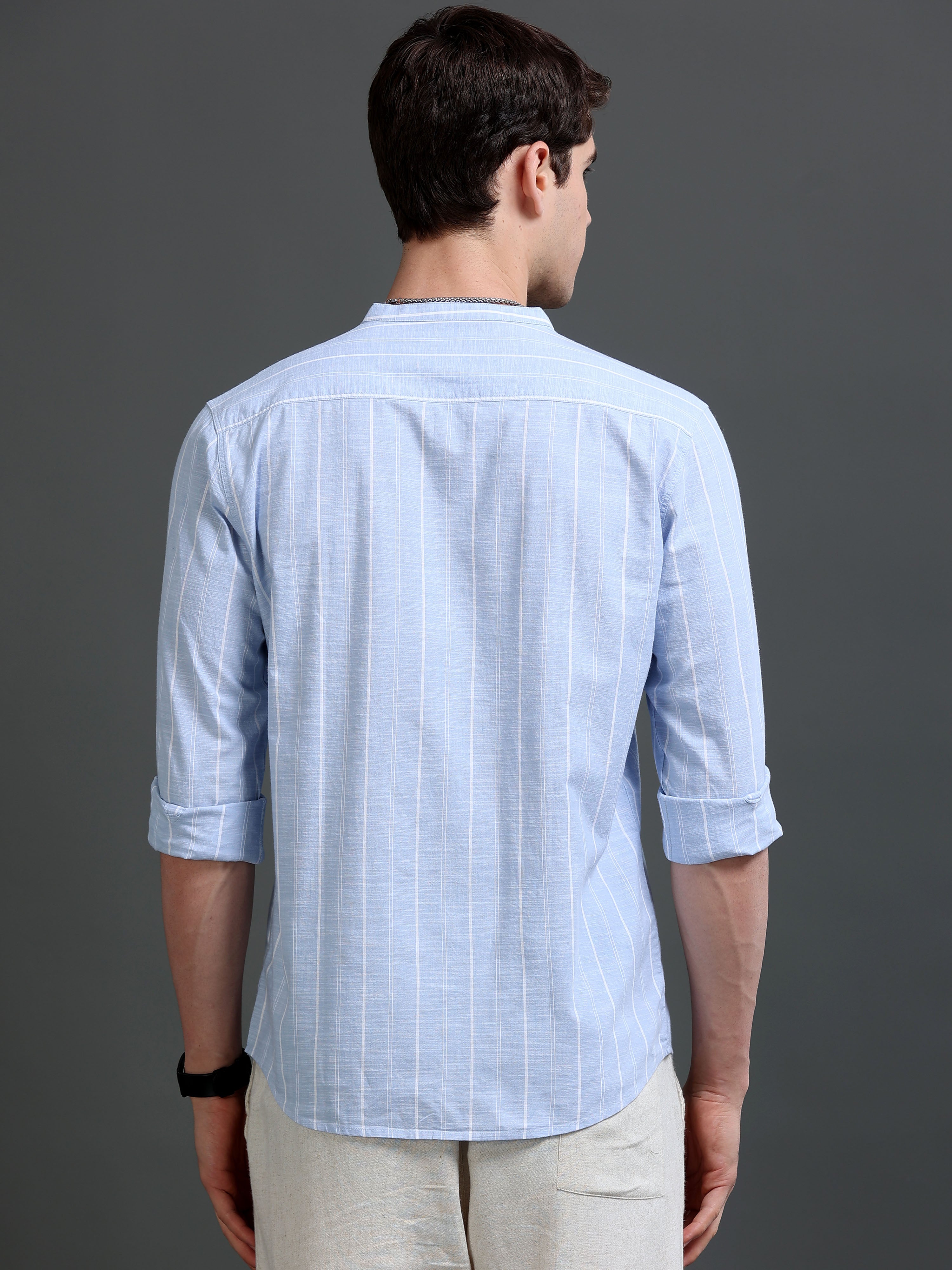 Men Blue Striped Cotton Shirt