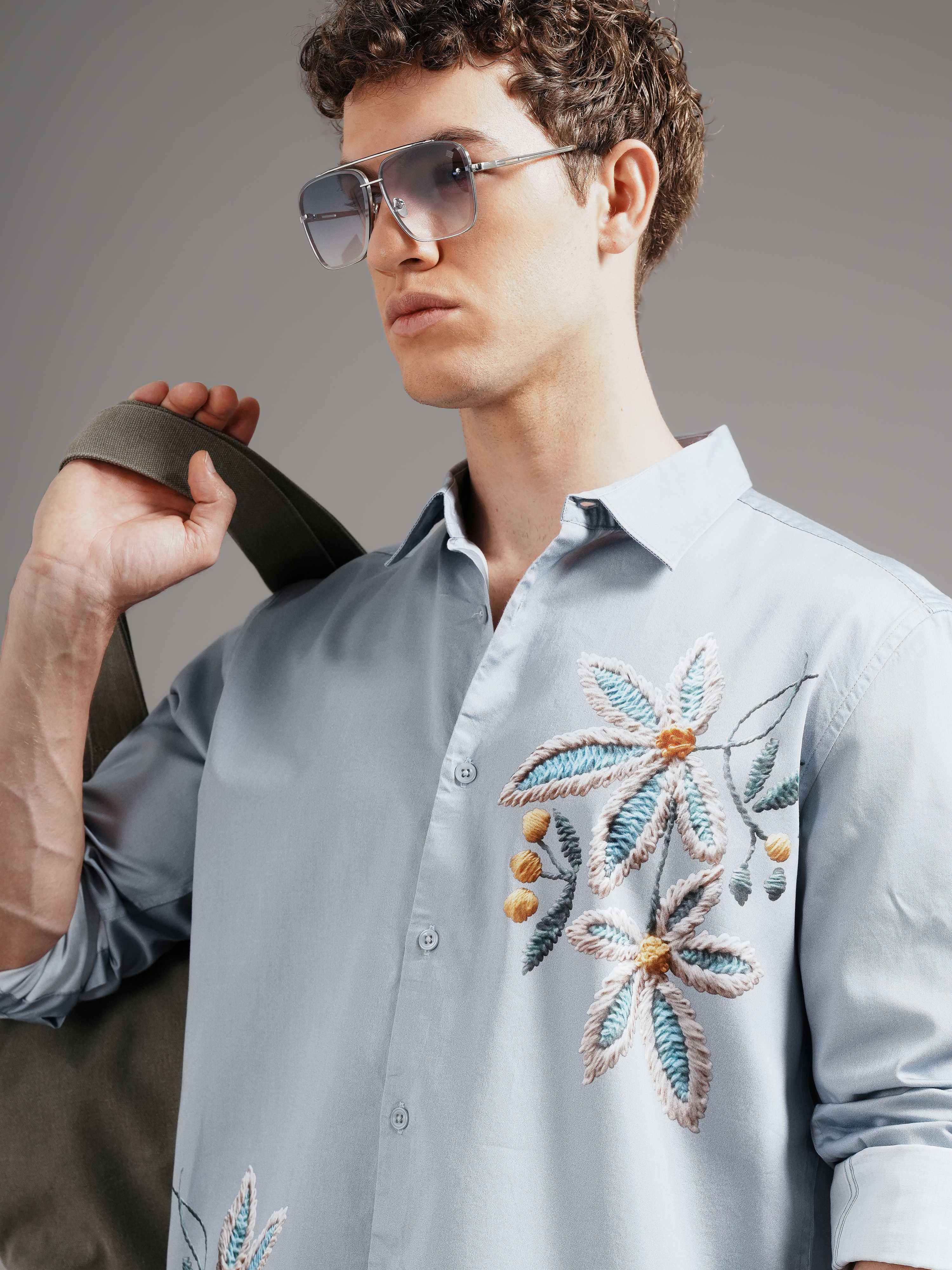 Men Grey Casual Printed Shirt