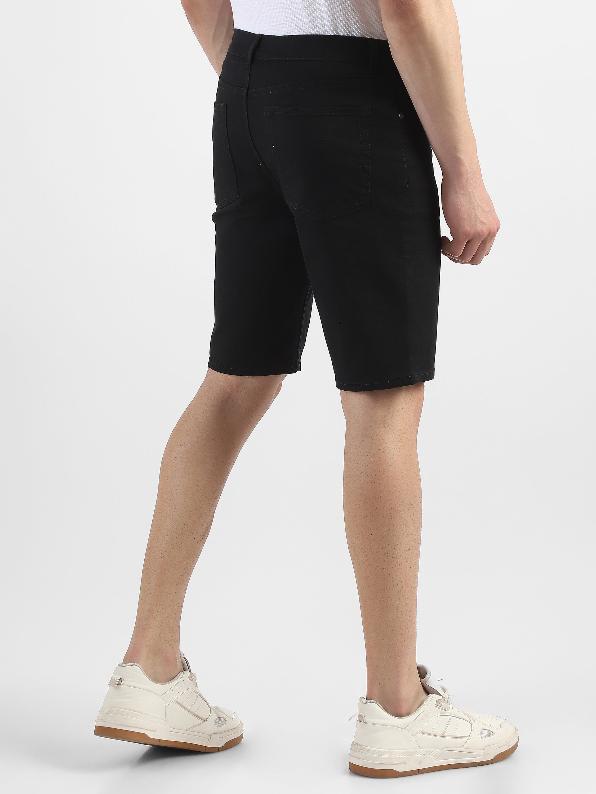 Men Black Denim Knee Length Shorts