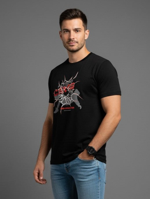 Men Printed Black Cotton Tshirt