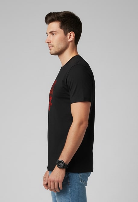 Men Printed Black Cotton Tshirt