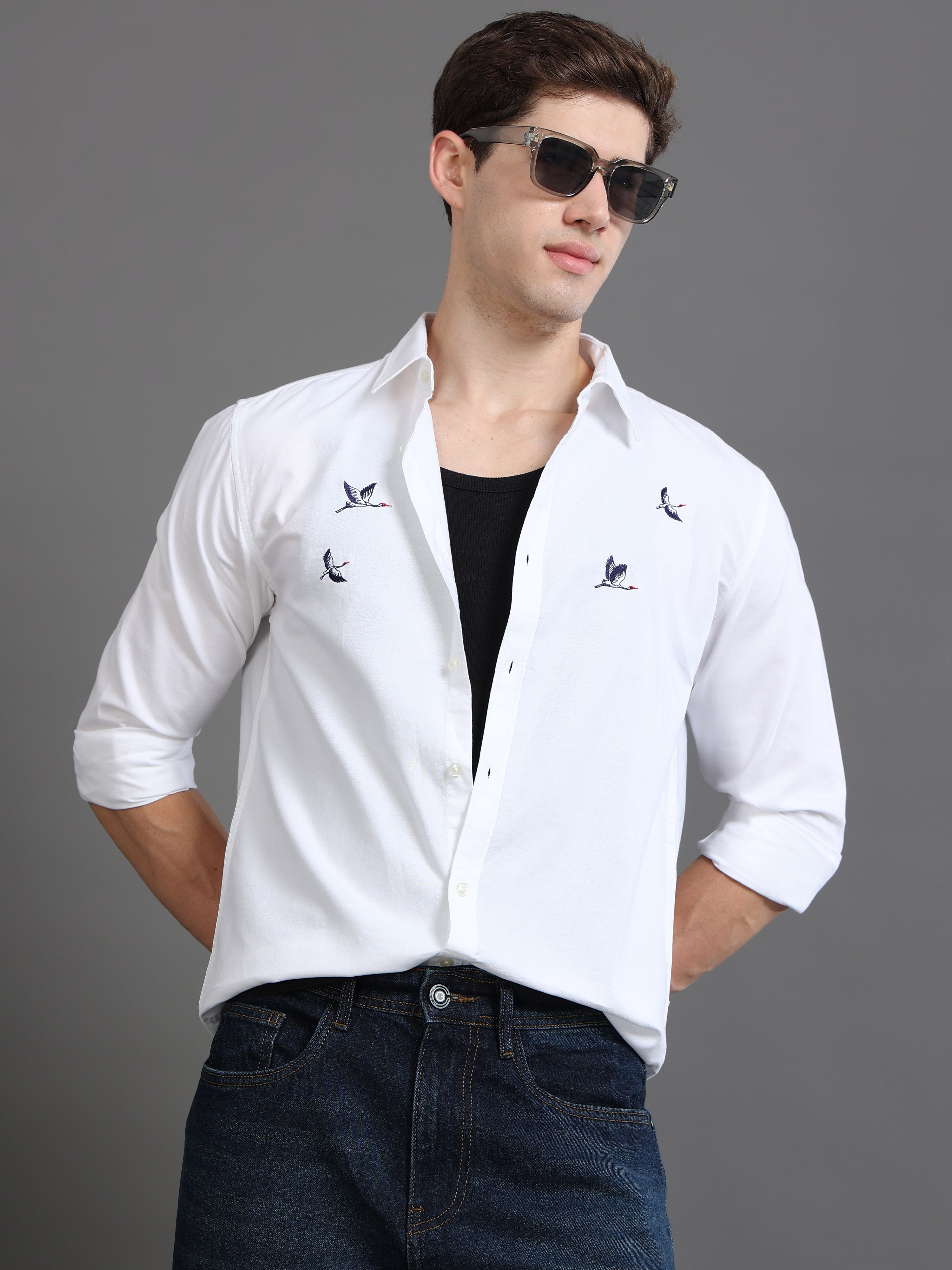 Men White Printed Shirt