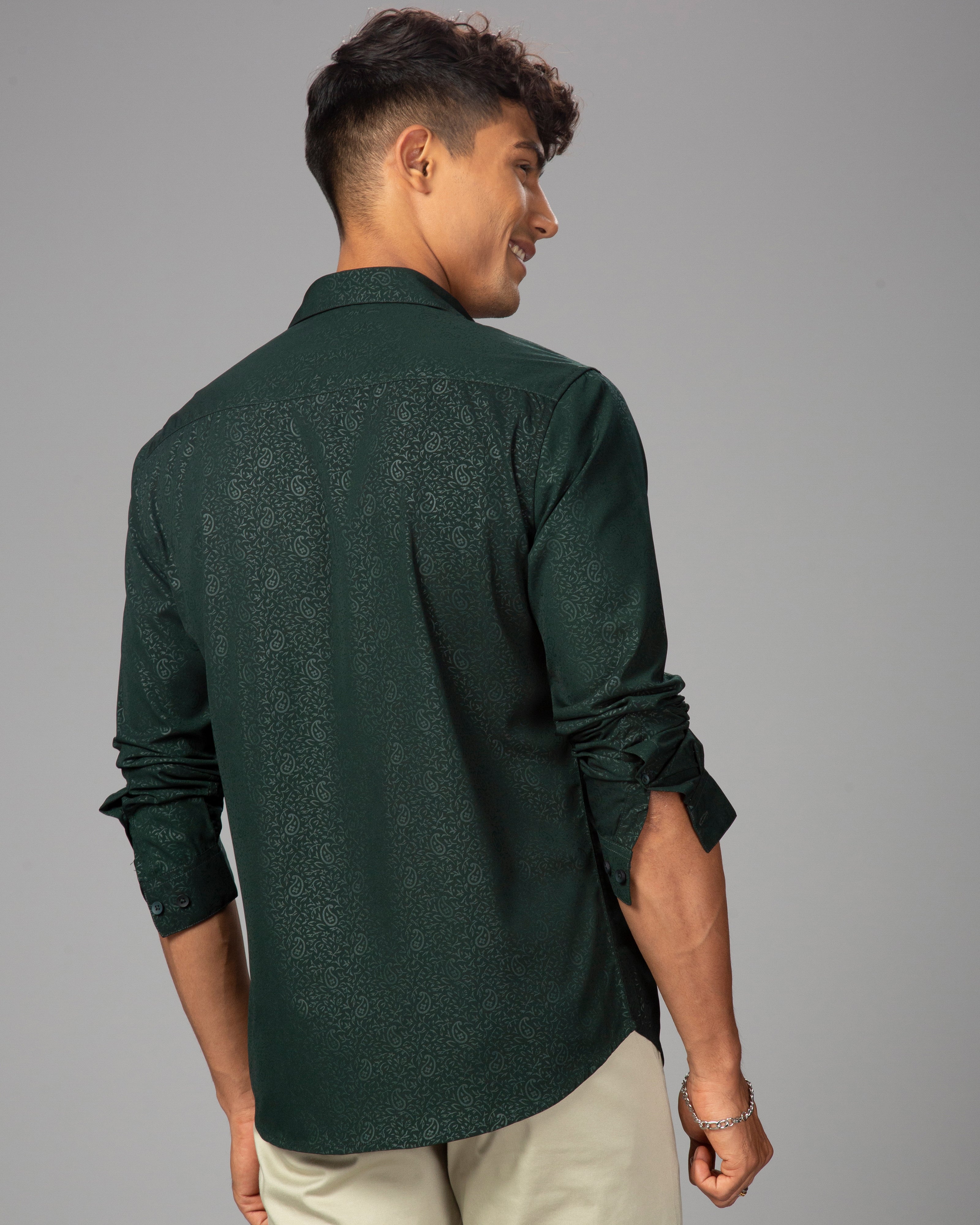 Men Olive Cotton Slim Shirt