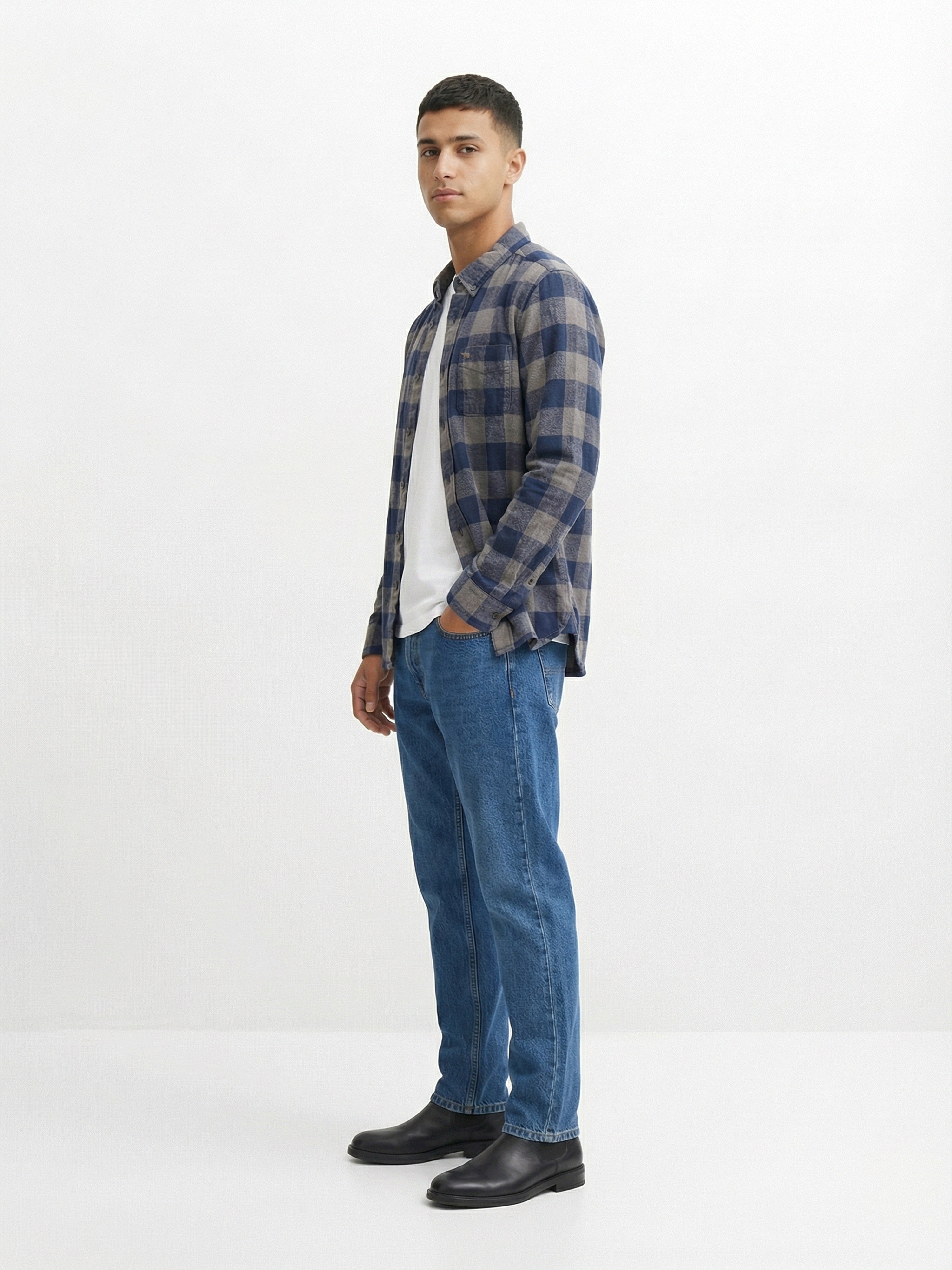 Men Blue Cotton Checked Shirt