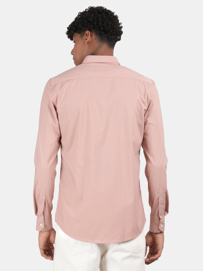 Men Pink Slim Fit Spread Collar Full Sleeve Casual Shirt