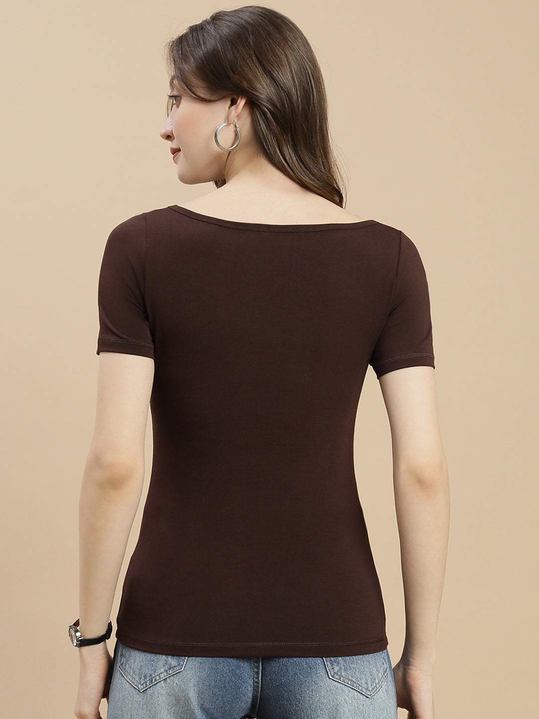 Women Brown Boat Neck Top