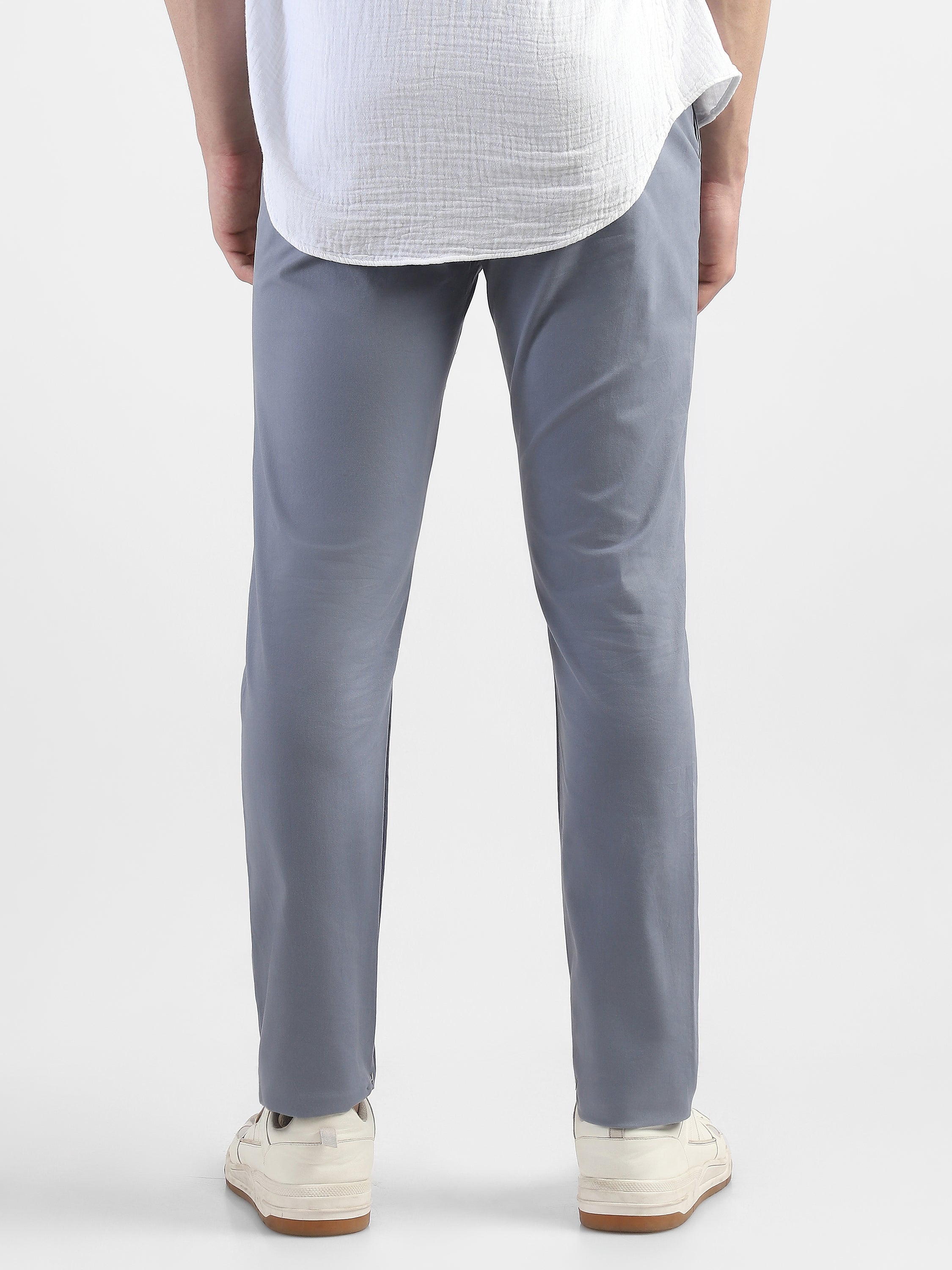 Men Blue Slim Fit Mid Rise Formal Trouser