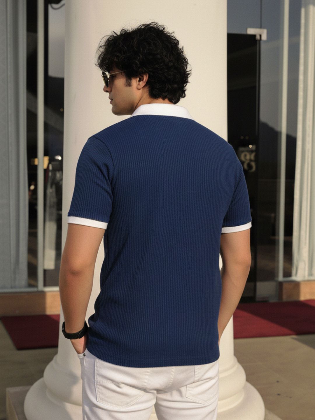 Men Navy Blue Polo T-Shirt
