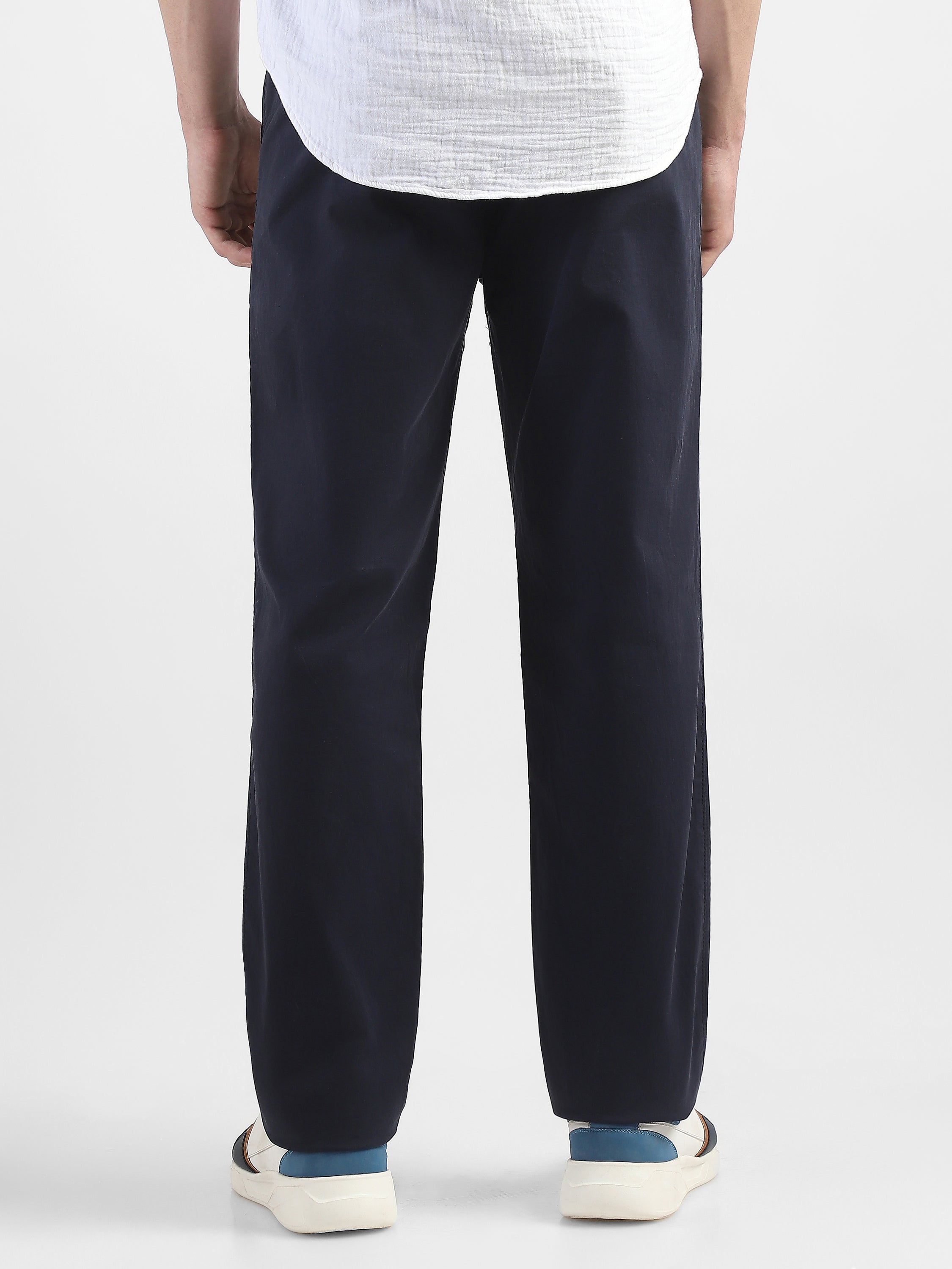 Men Navy  Straight Fit Trousers