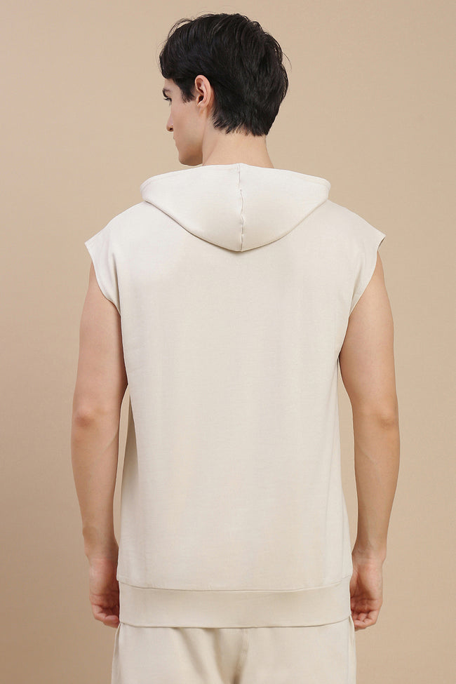 Men Grey Sleeveless Hoodie