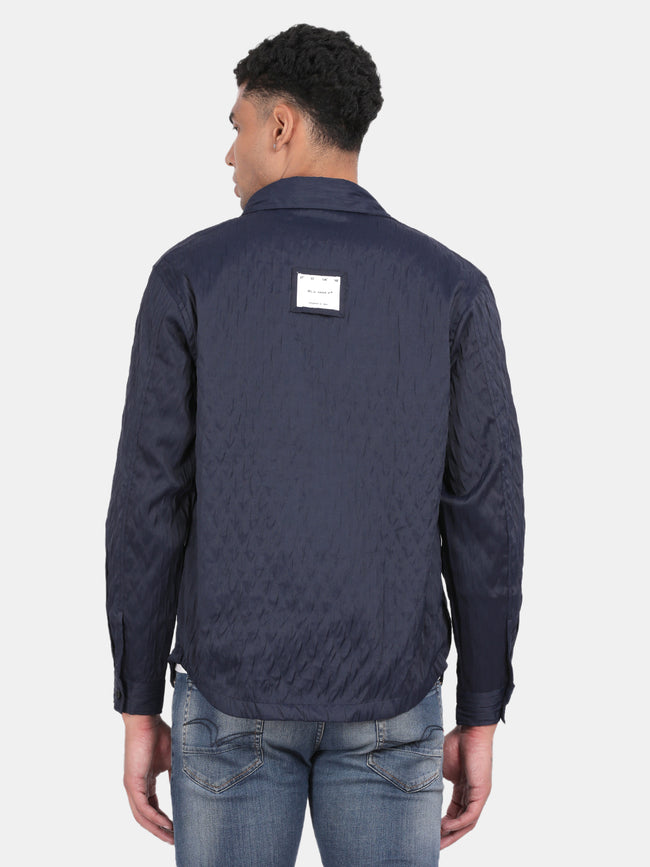 Men Navy Slim Fit Spread Collar Full Sleeve Casual Shirt