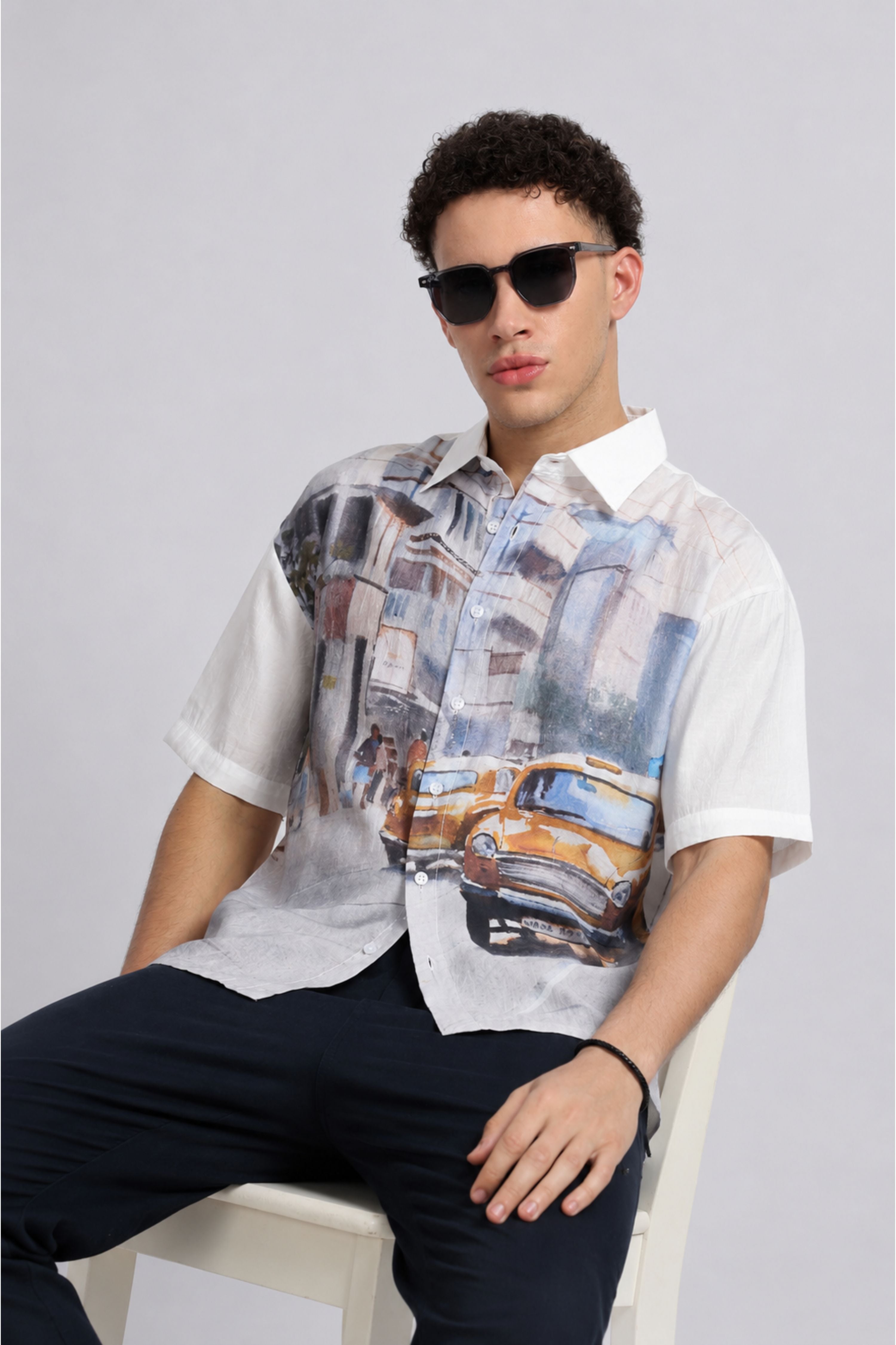 Men Mustard Oversized Print Shirt