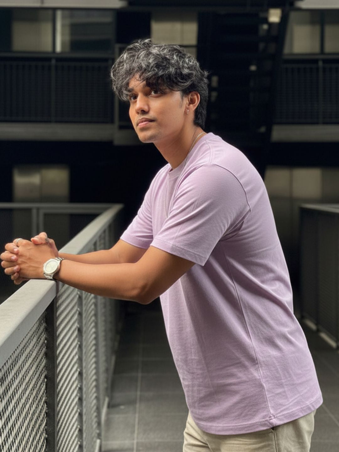 Men Purple Solid Cotton T-shirt
