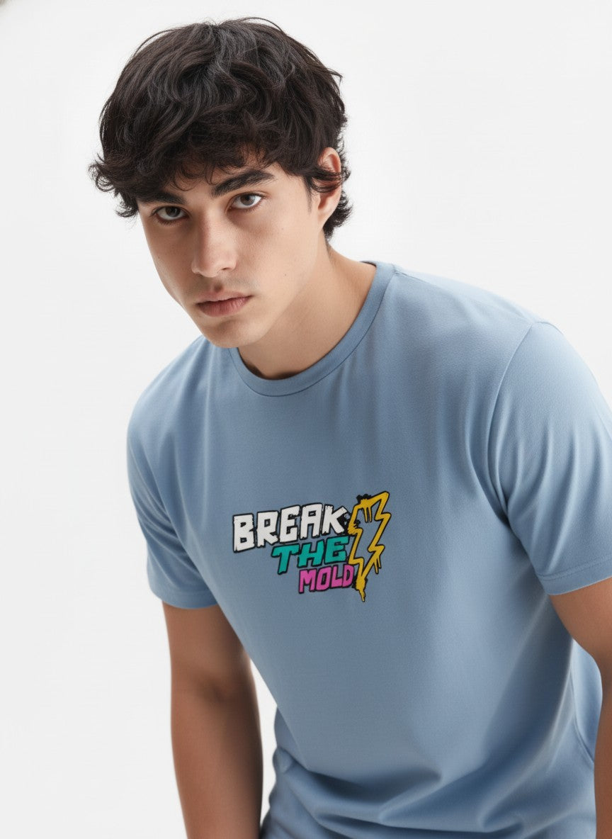 Men Cotton Ice Blue T-Shirt