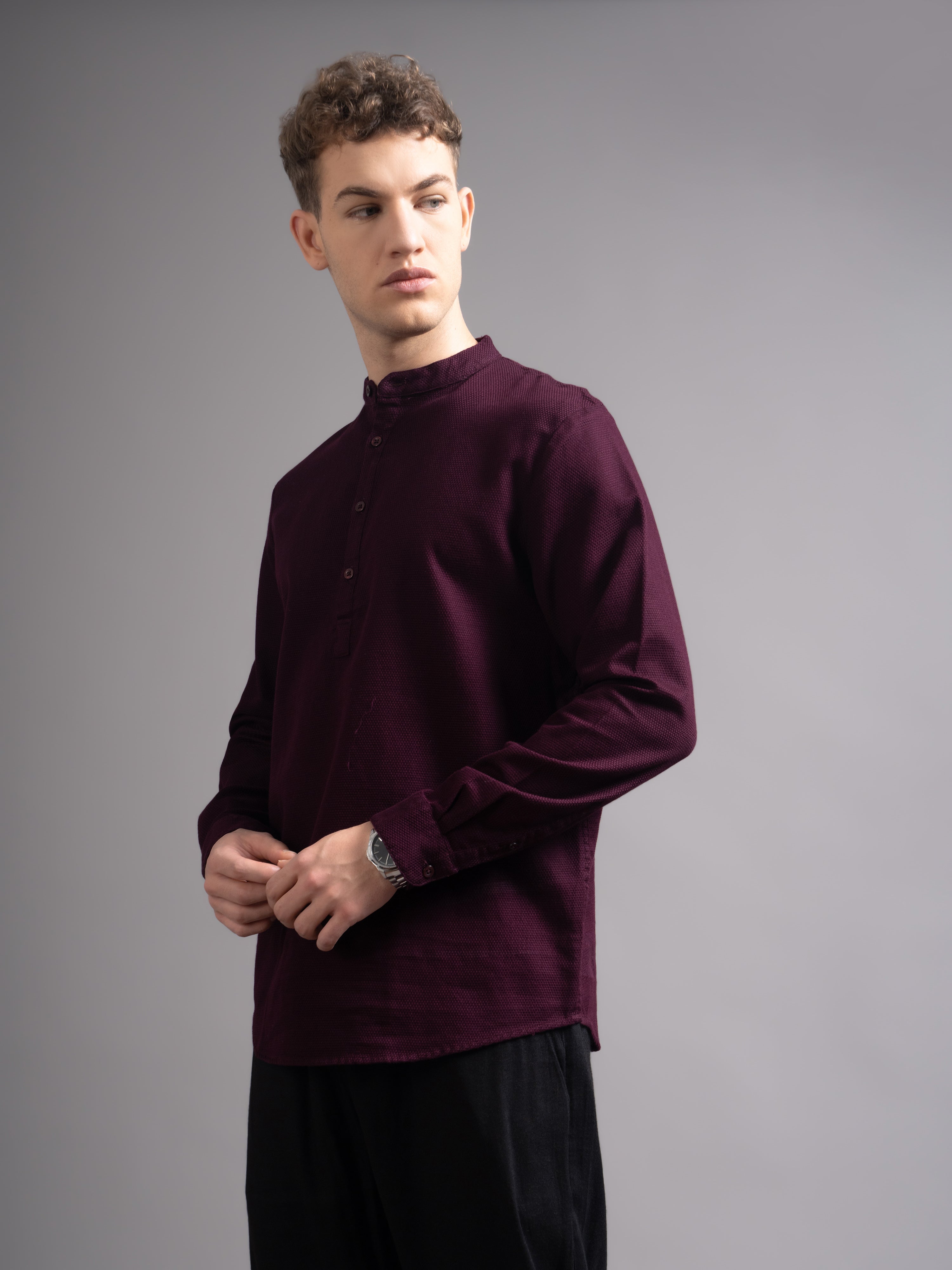 Men Burgundy Kurta Shirt