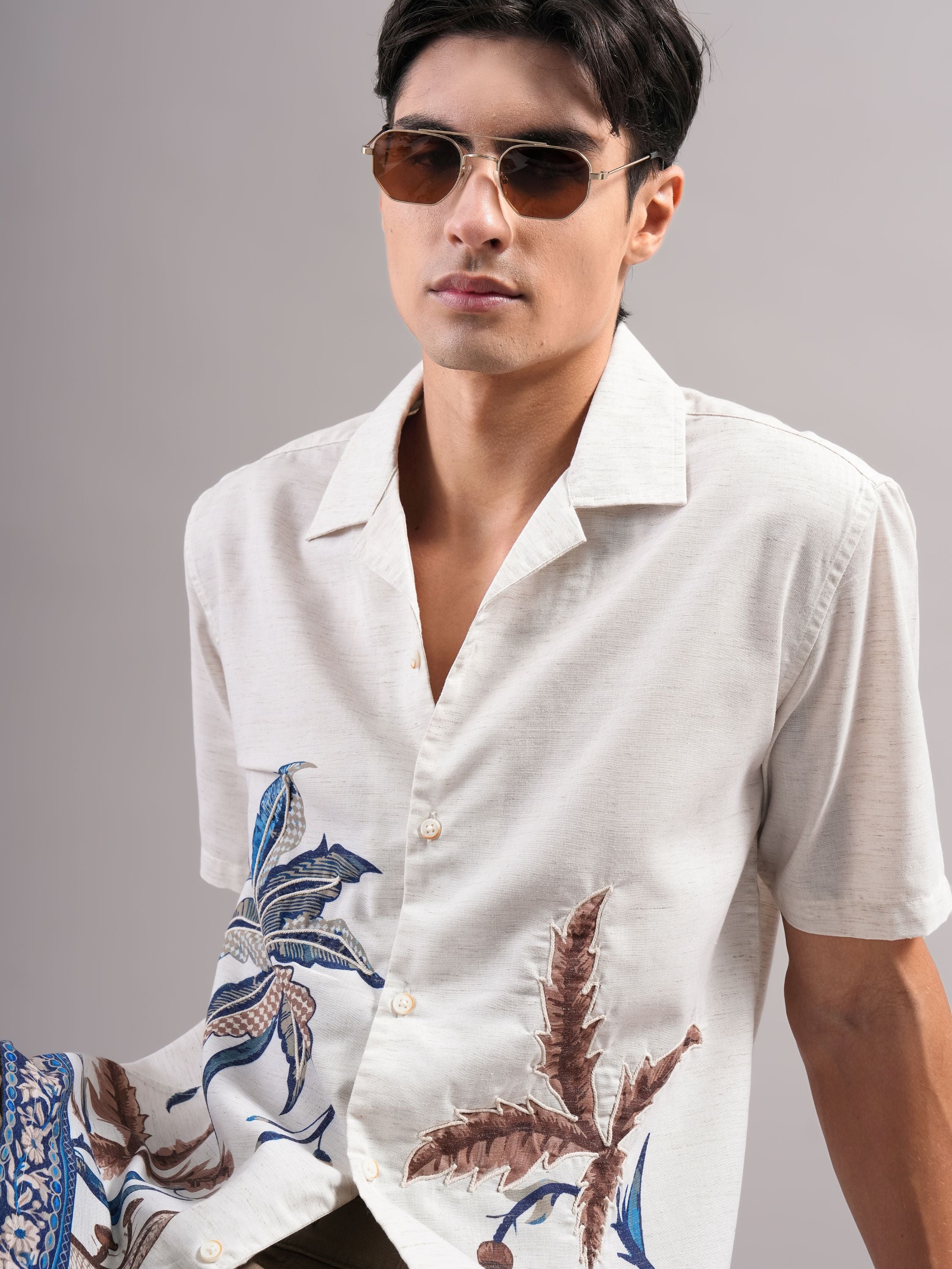Men Cream Printed Casual Shirt