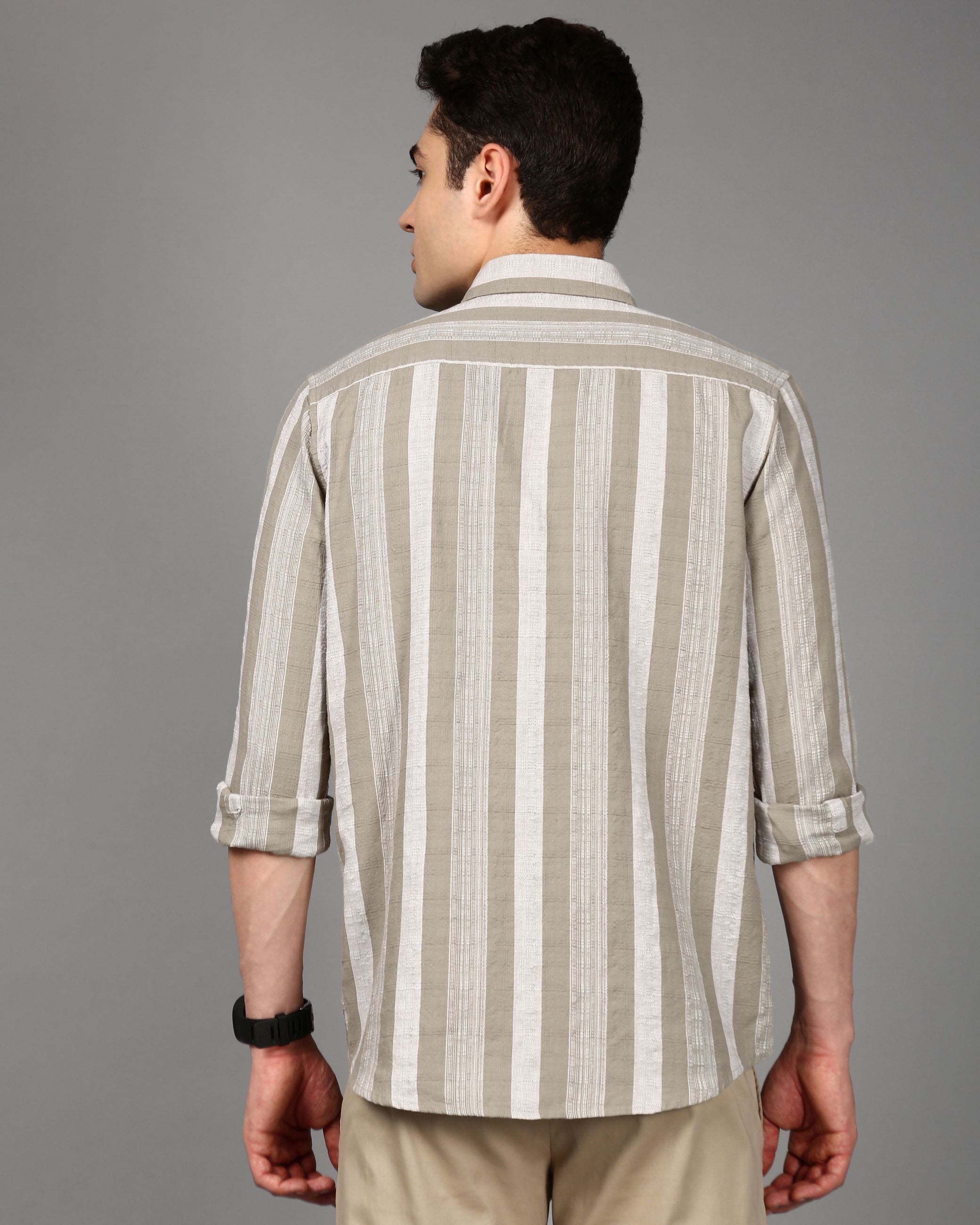 Men Olive Striped Shirt