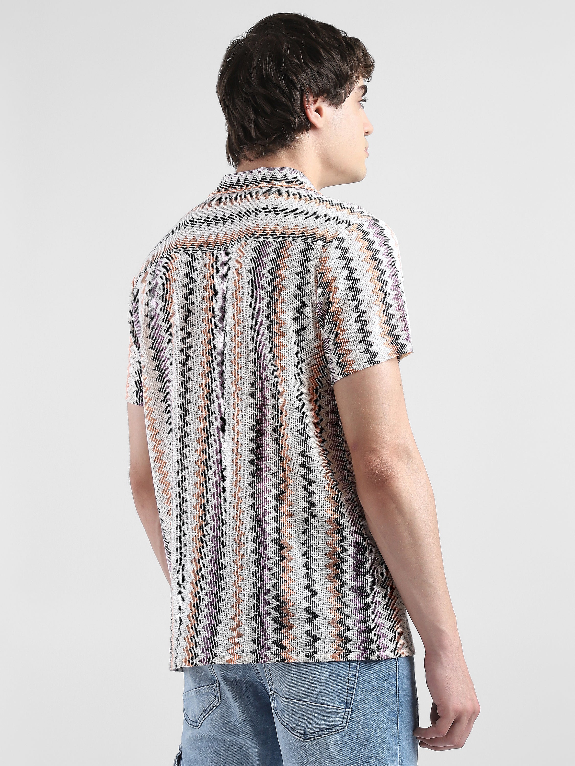 Men Lace See Through Purple Multi Casual Shirt