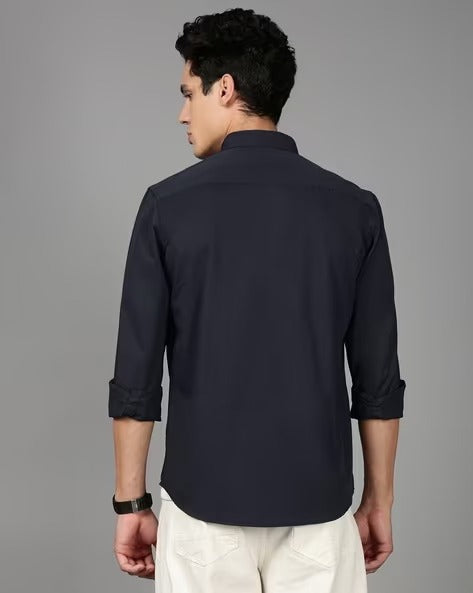 Men Navy Blue Cotton Twill Shirt