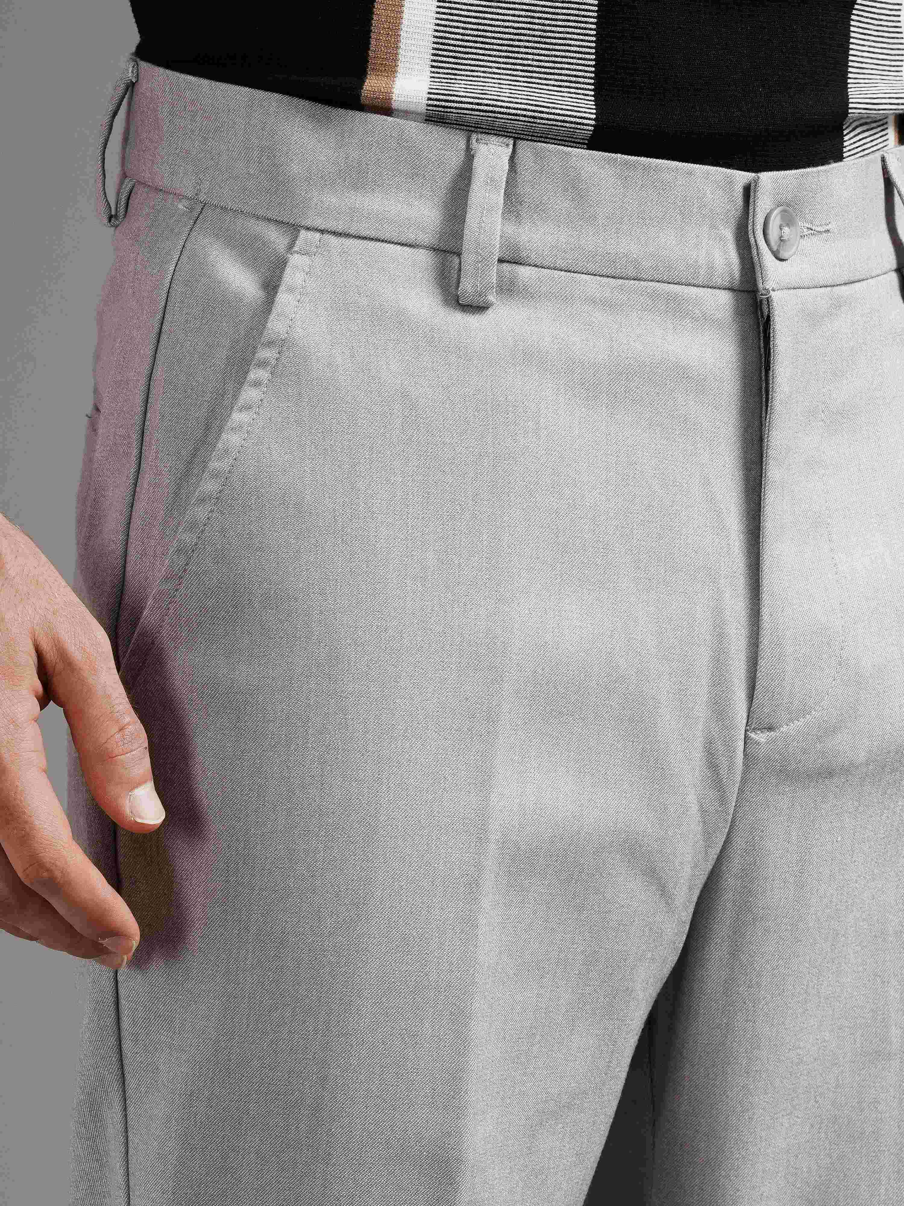 Men Grey Straight Fit Trousers