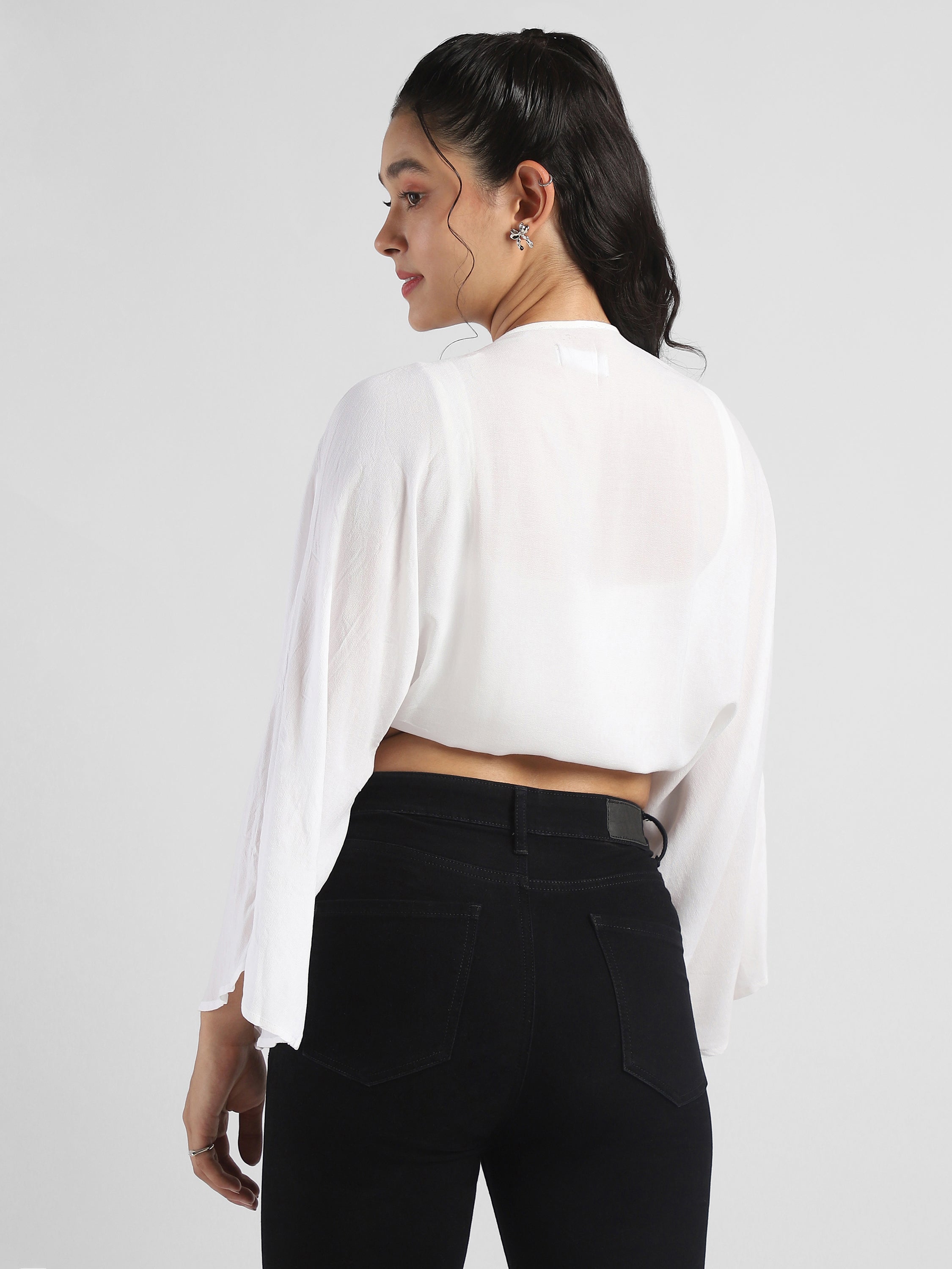 Women White Front Tie Crop Top