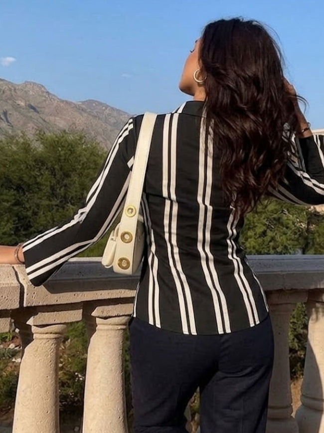 Women Black & White Striped Shirt