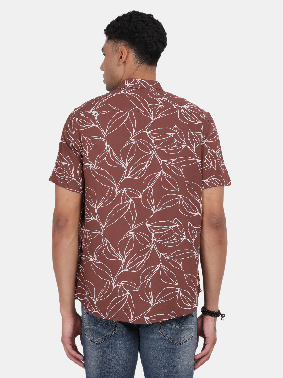 Men Brown Slim Fit Spread Collar Half Sleeve Casual Shirt